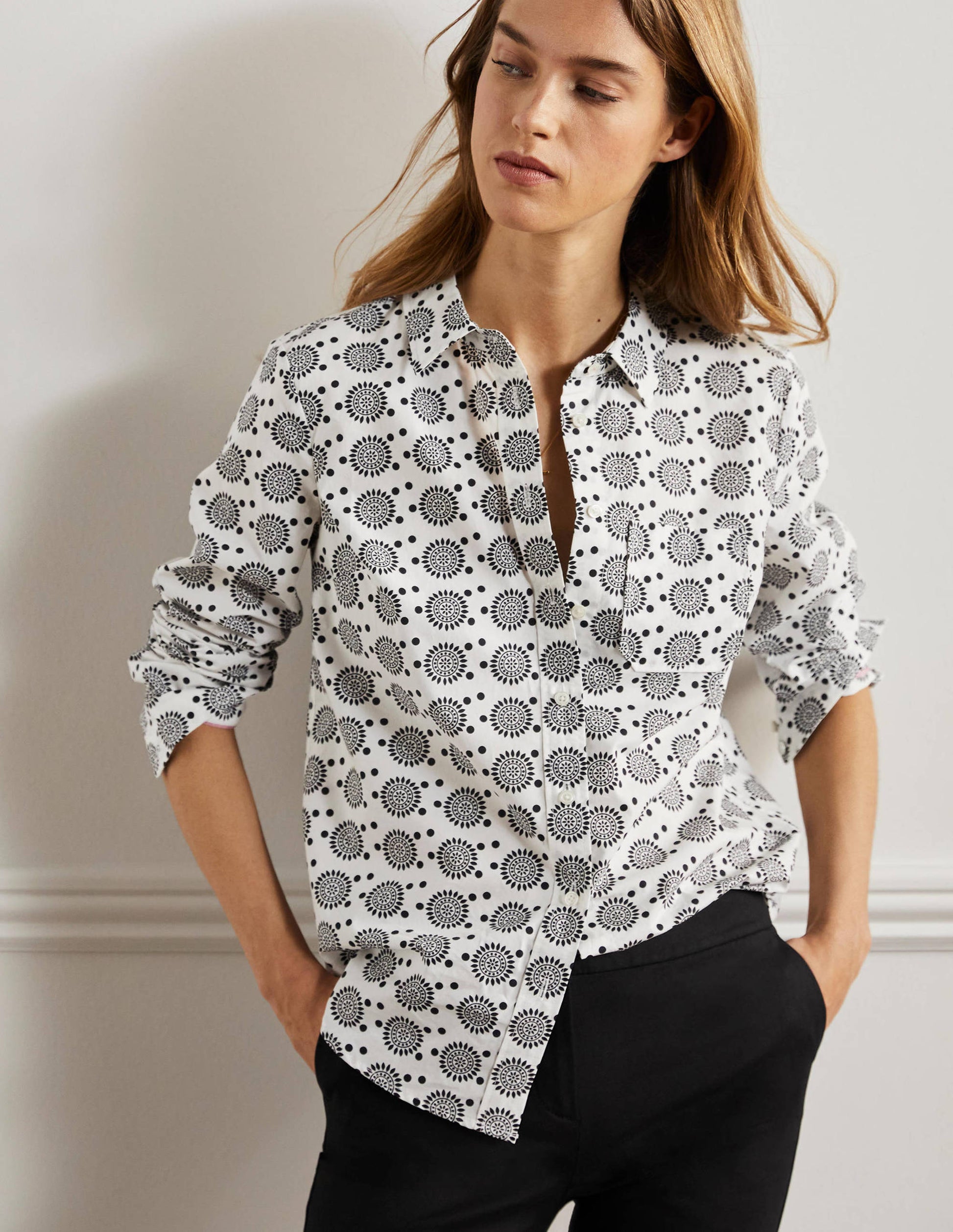 Classic Cotton Shirt-Ivory, Sun Geo-1