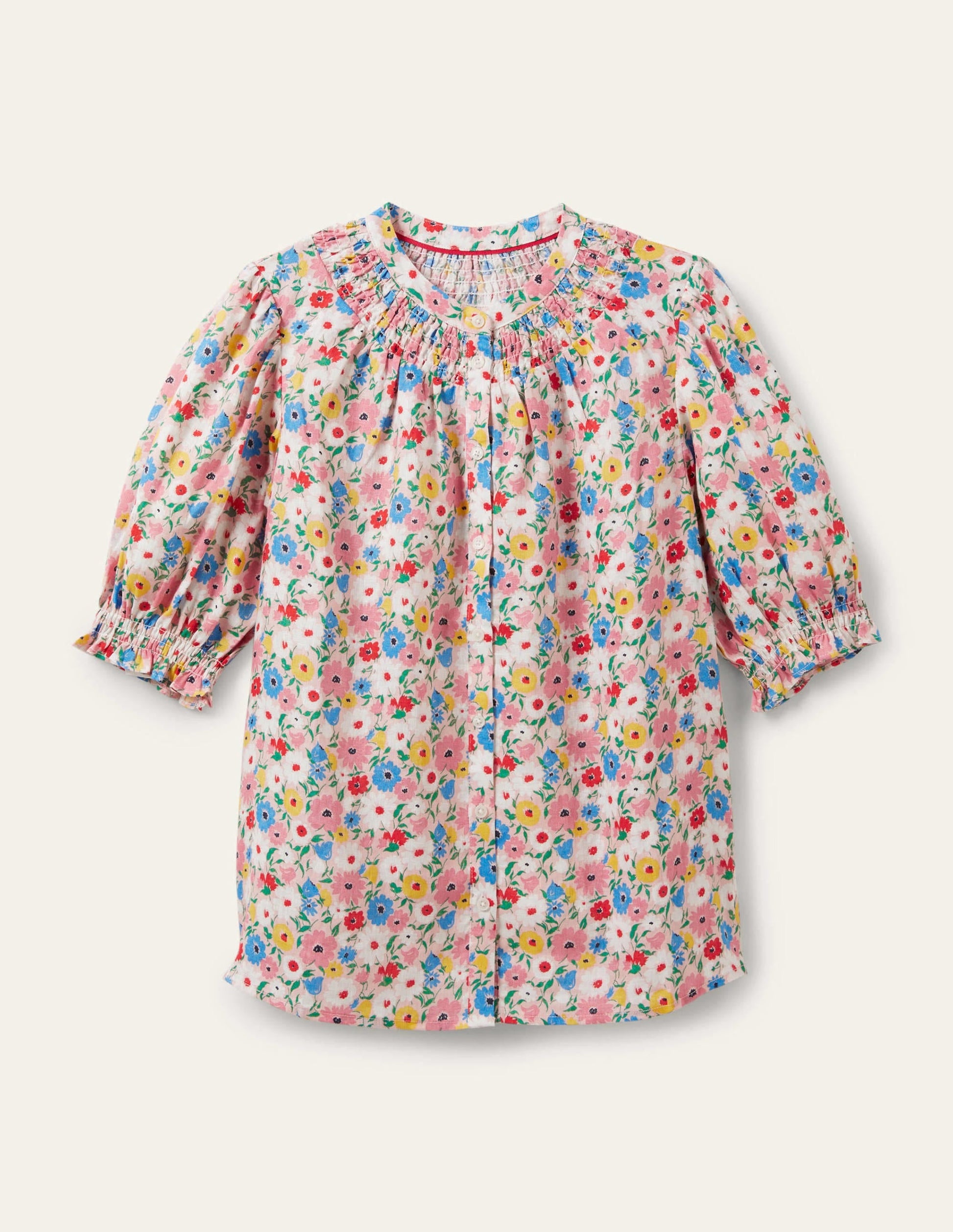 Smocked Short Sleeve Blouse-Milkshake, Elegant Bloom-5