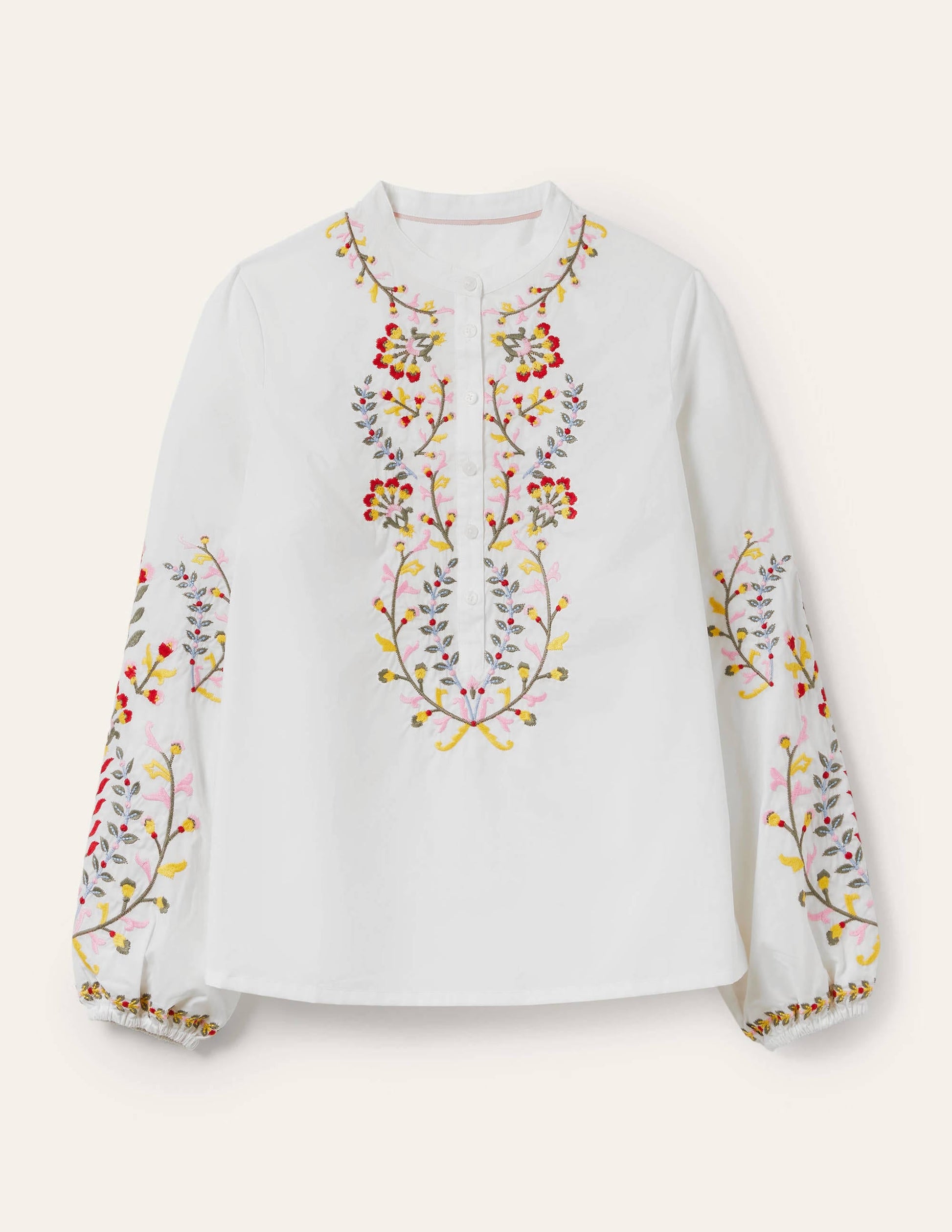 Embroidered Popover Blouse-White-6