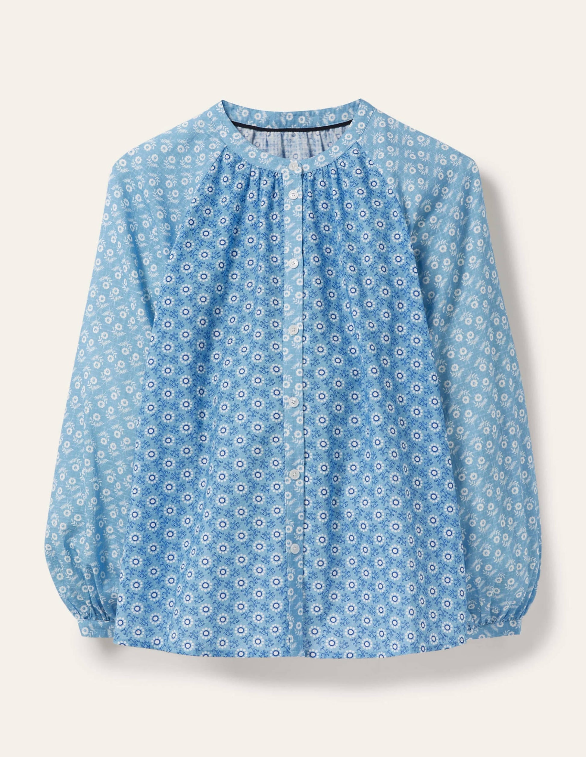 Full Sleeve Raglan Blouse-Dusty Blue, Floret Geo-5