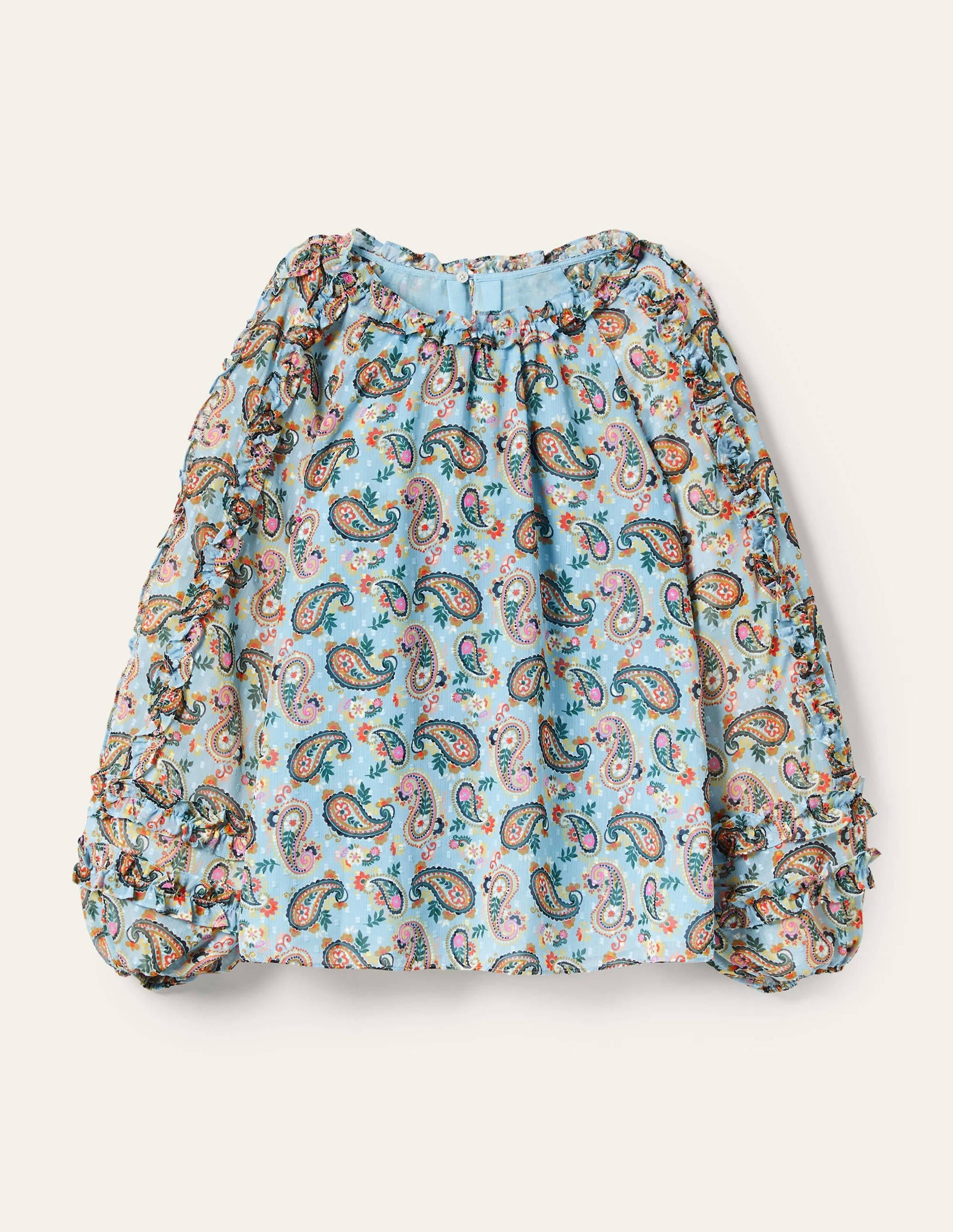 Ruffle Detail Raglan Blouse-Dusty Blue, Paisley Bloom-6