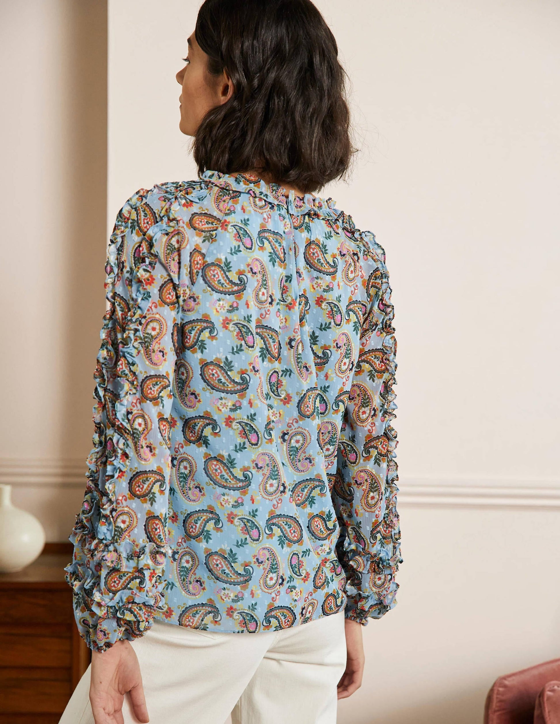 Ruffle Detail Raglan Blouse-Dusty Blue, Paisley Bloom-3