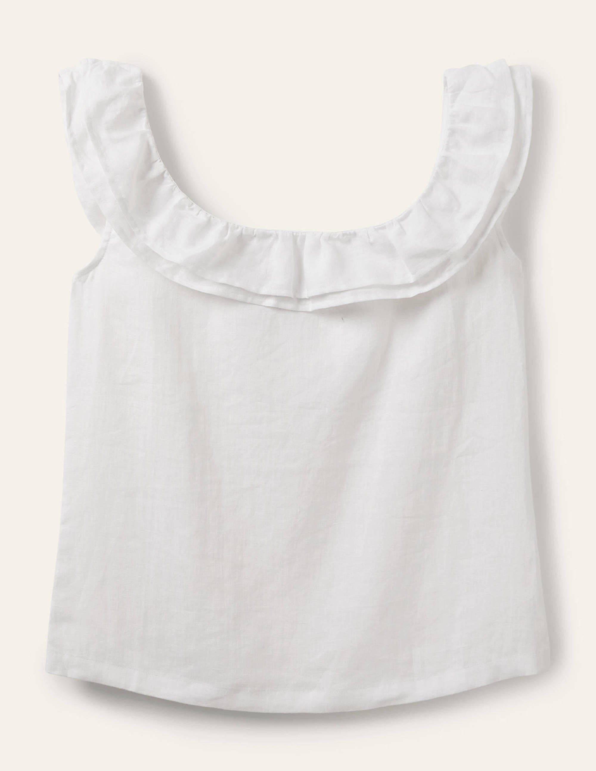 Sleeveless Ruffle Linen Top-White - Image 5
