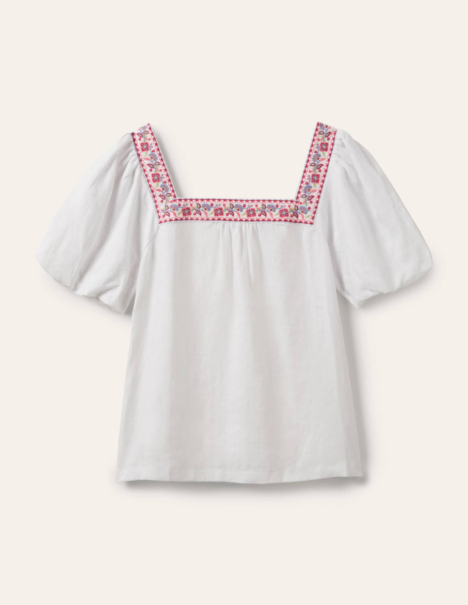 Square Neck Linen Top-White-5