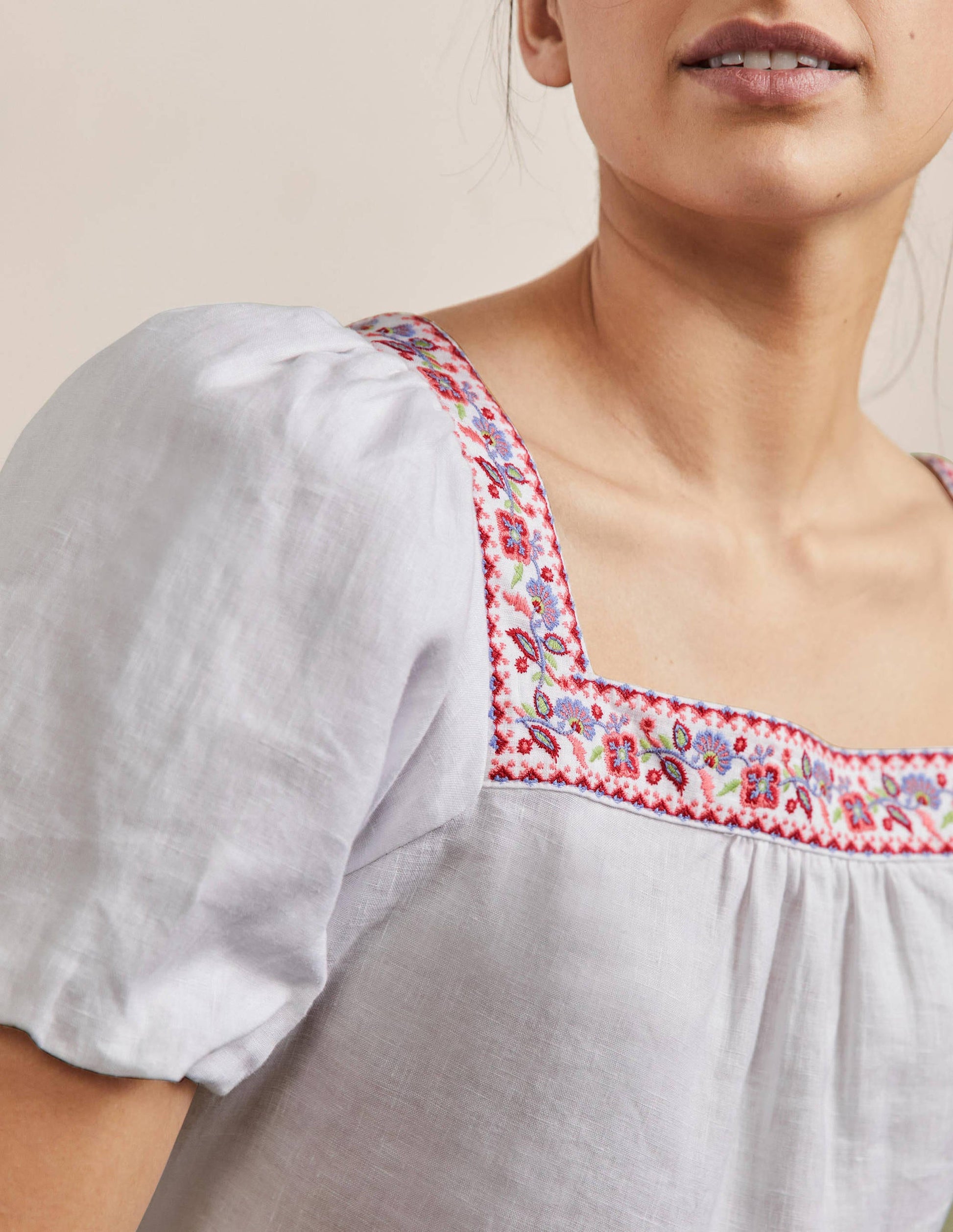 Square Neck Linen Top-White-2