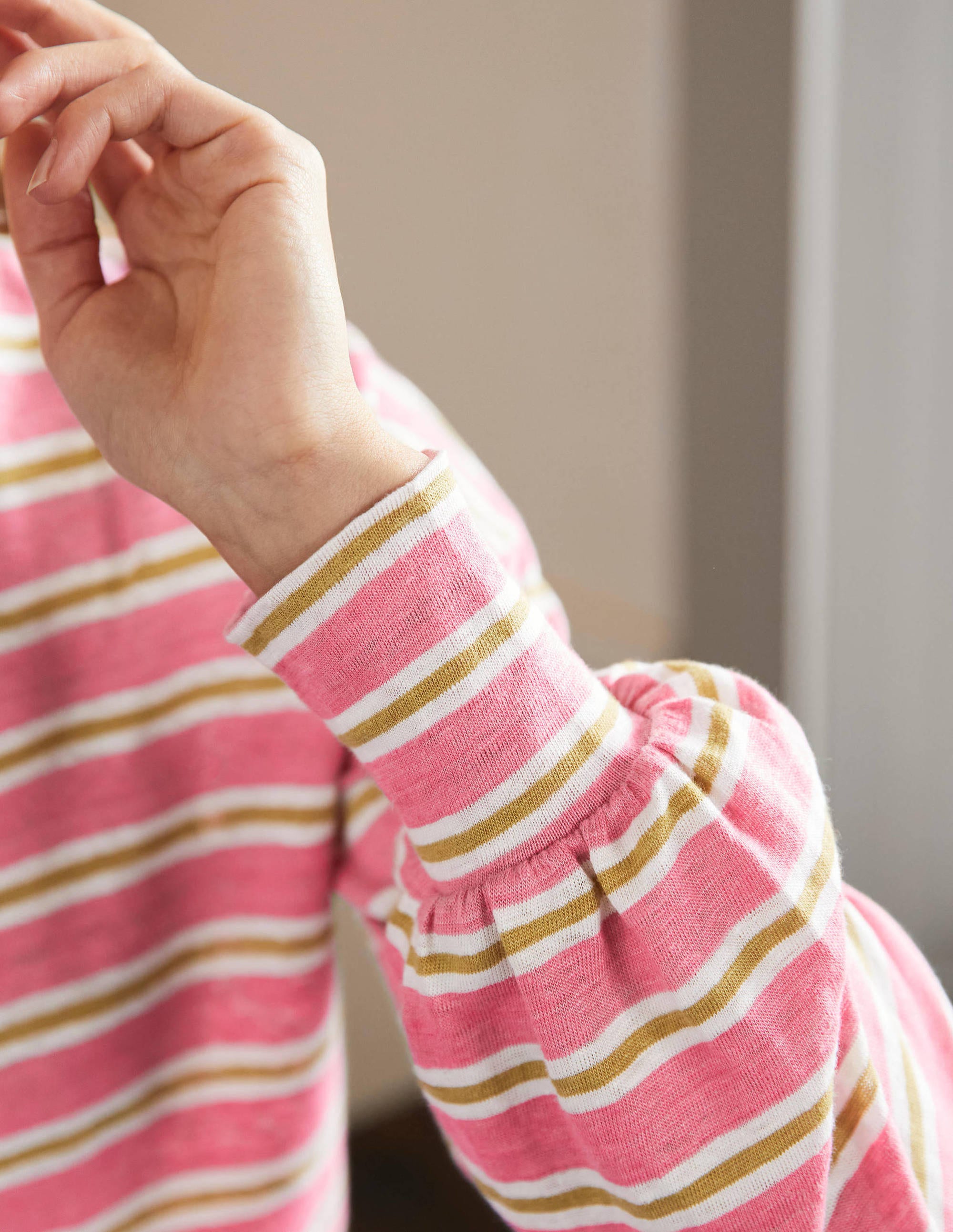 Blouson Linen Top-Posy Pink / Brioche Stripe - Image 2