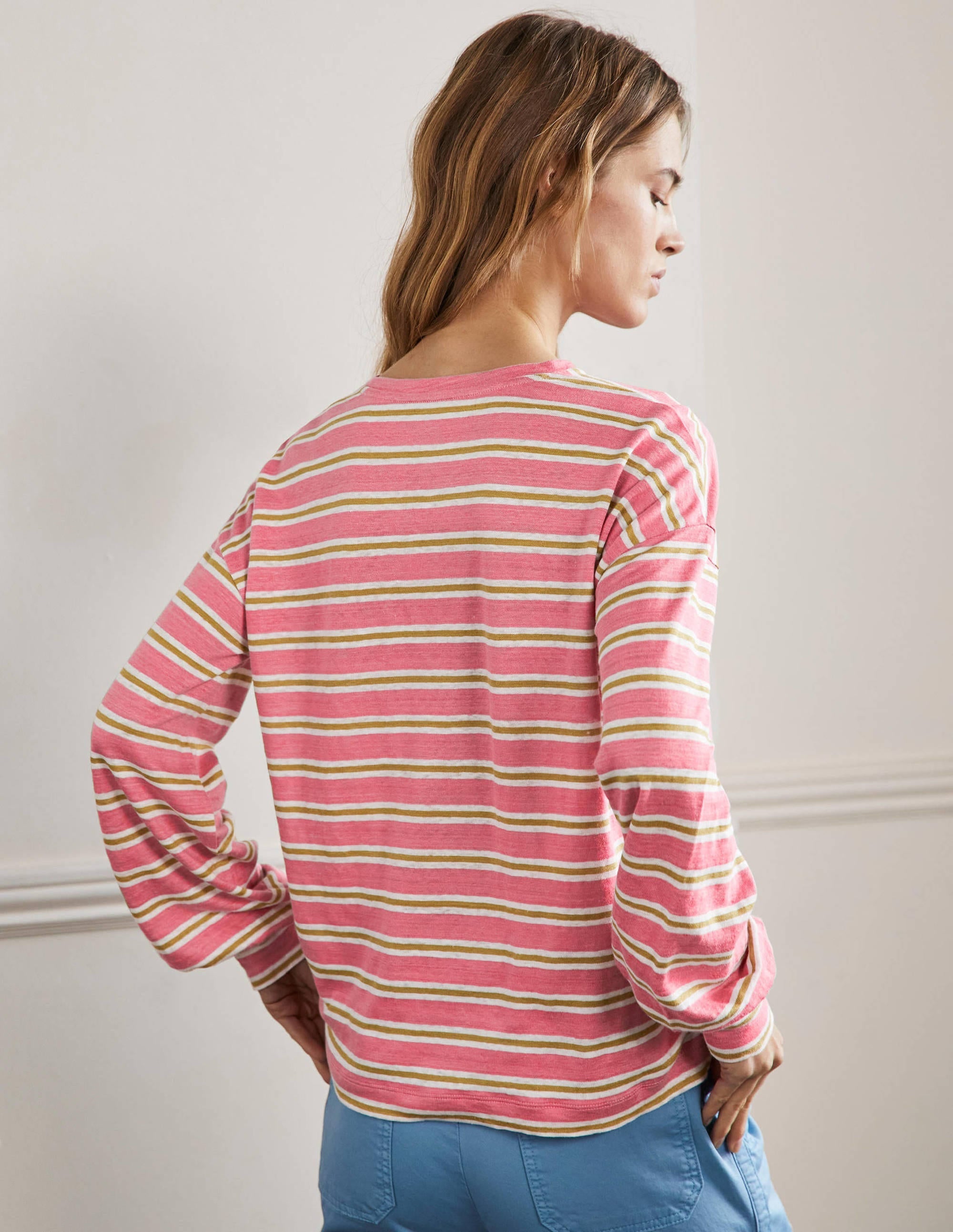 Blouson Linen Top-Posy Pink / Brioche Stripe - Image 3