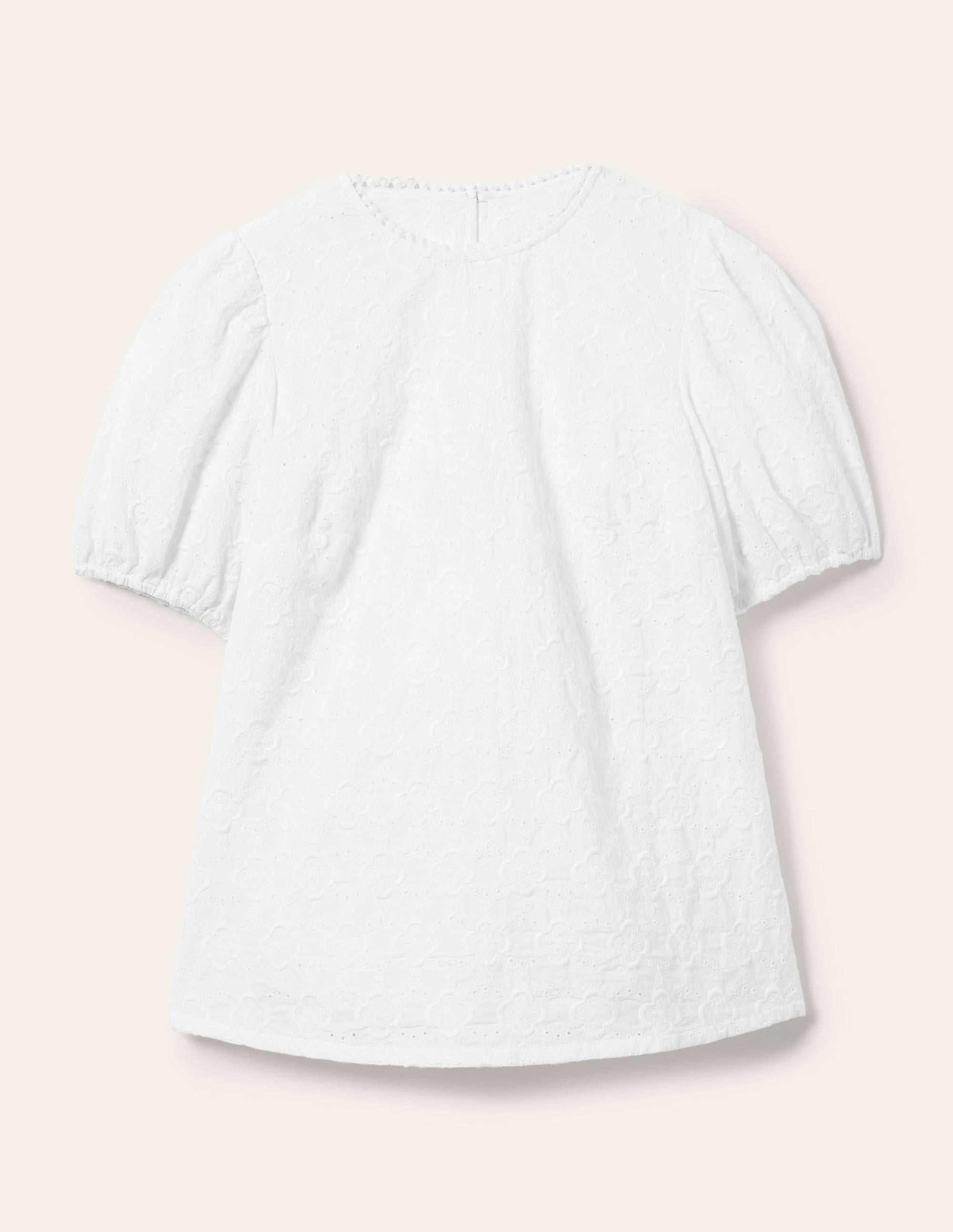 Broderie Puff Sleeve Top-White - Image 5
