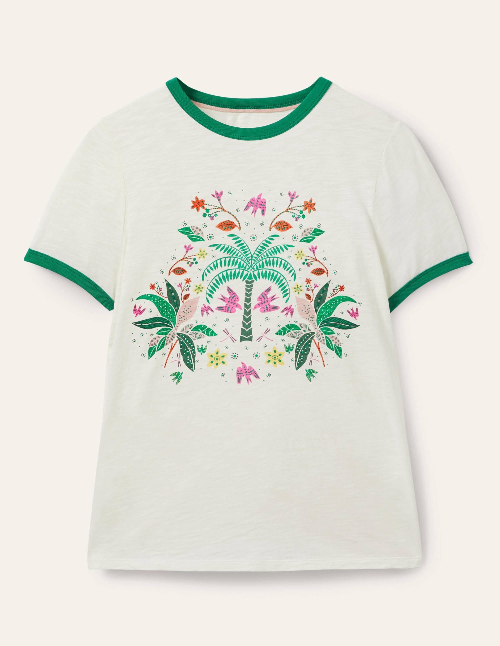 Contrast Rib Cotton T-Shirt-Ivory, Oriental Cascade - Image 6