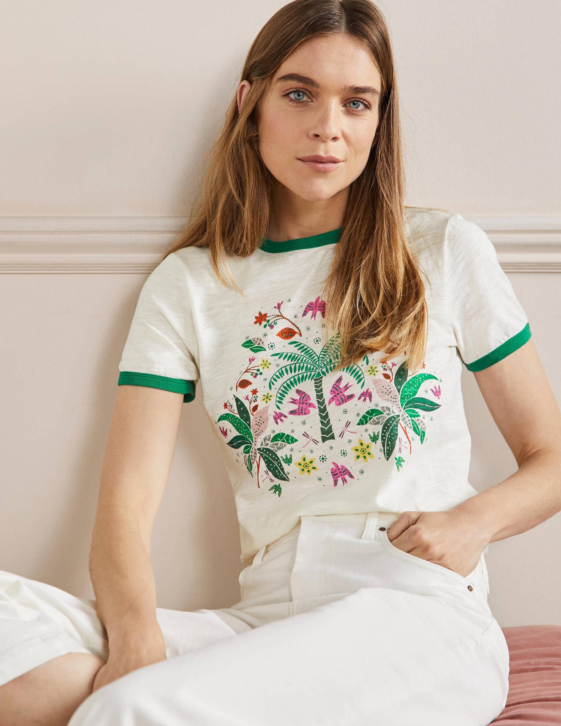 Contrast Rib Cotton T-Shirt-Ivory, Oriental Cascade-5