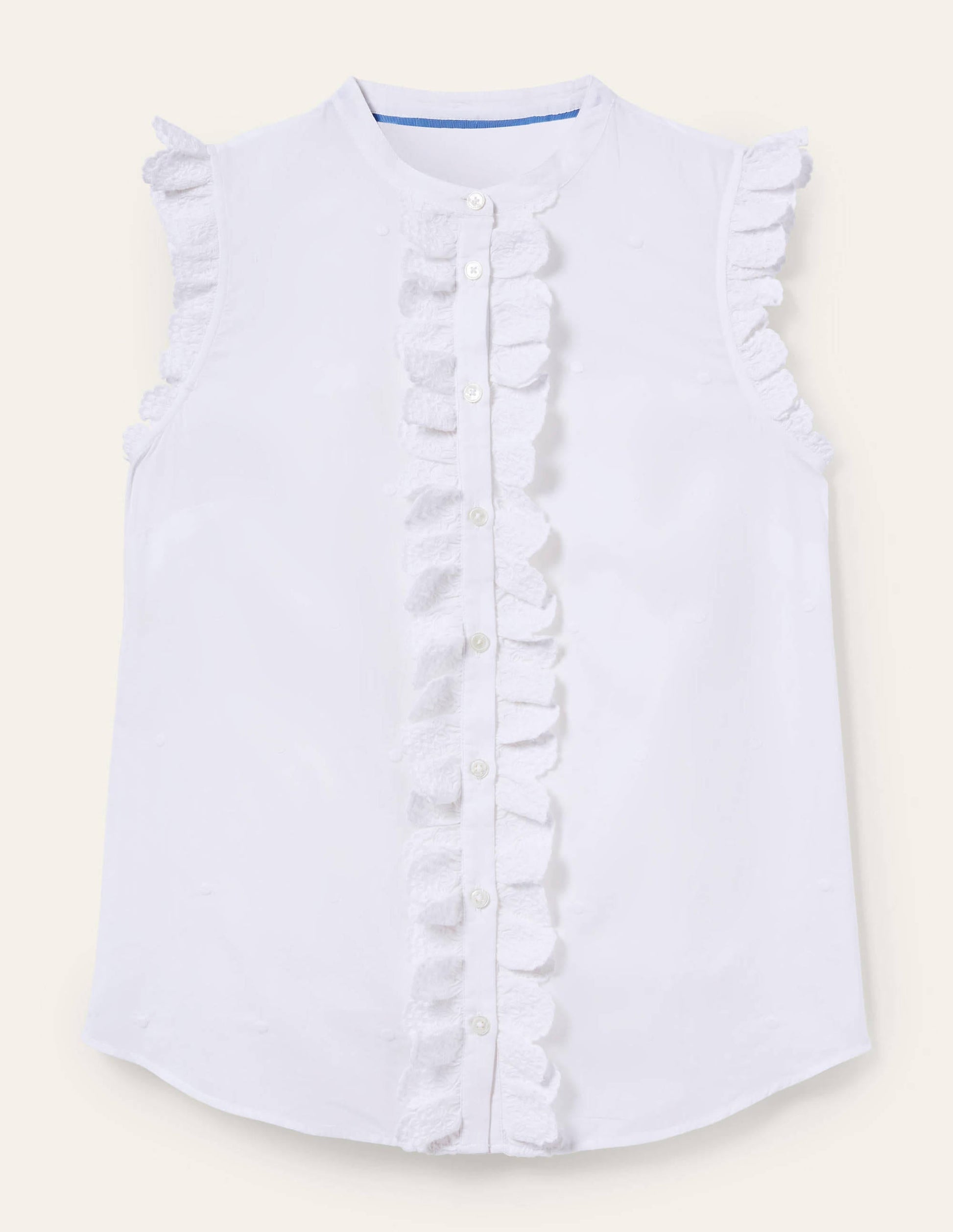Sleeveless Embroidered Shirt-White-5