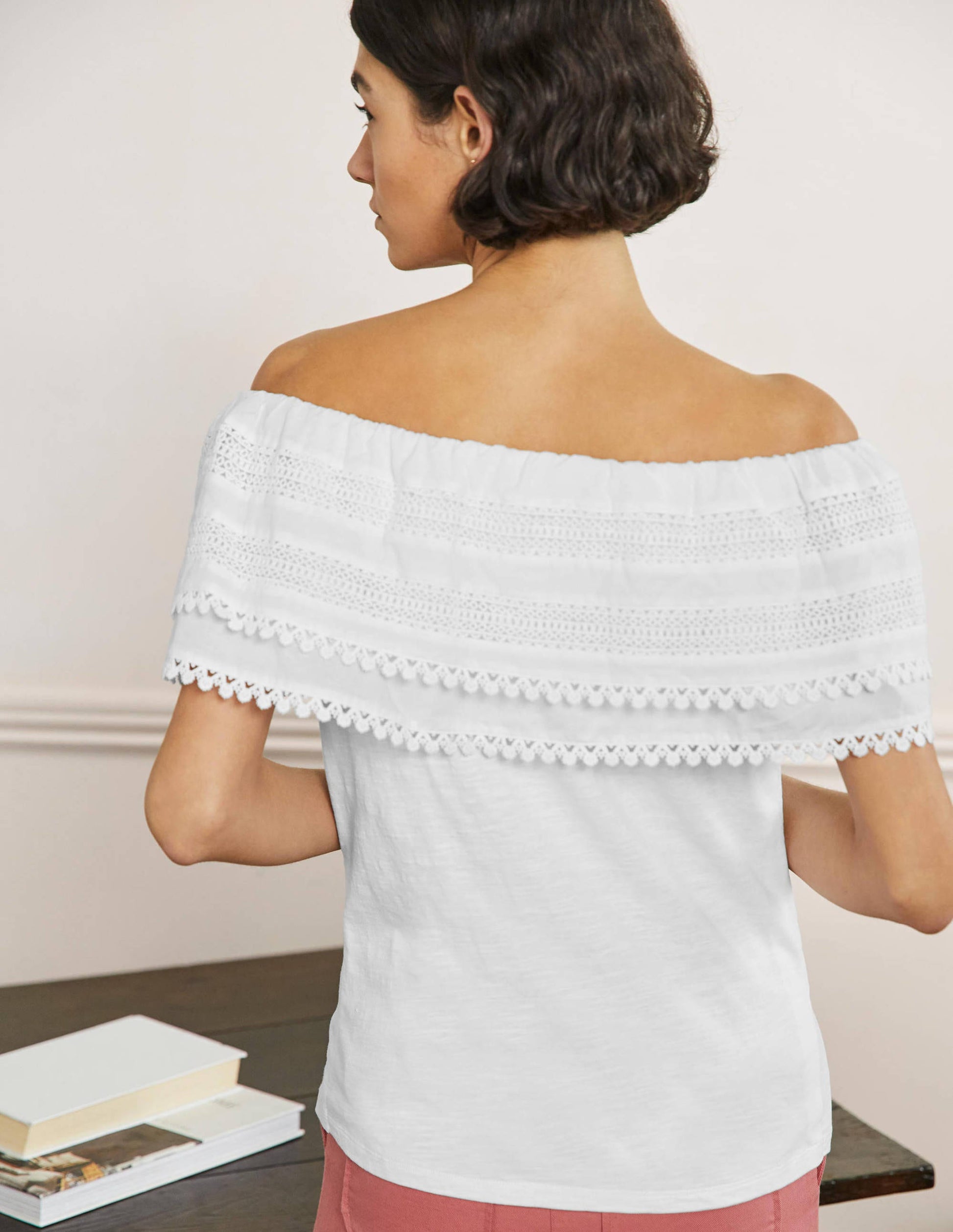 Bardot Woven Mix Detail Top-White-3