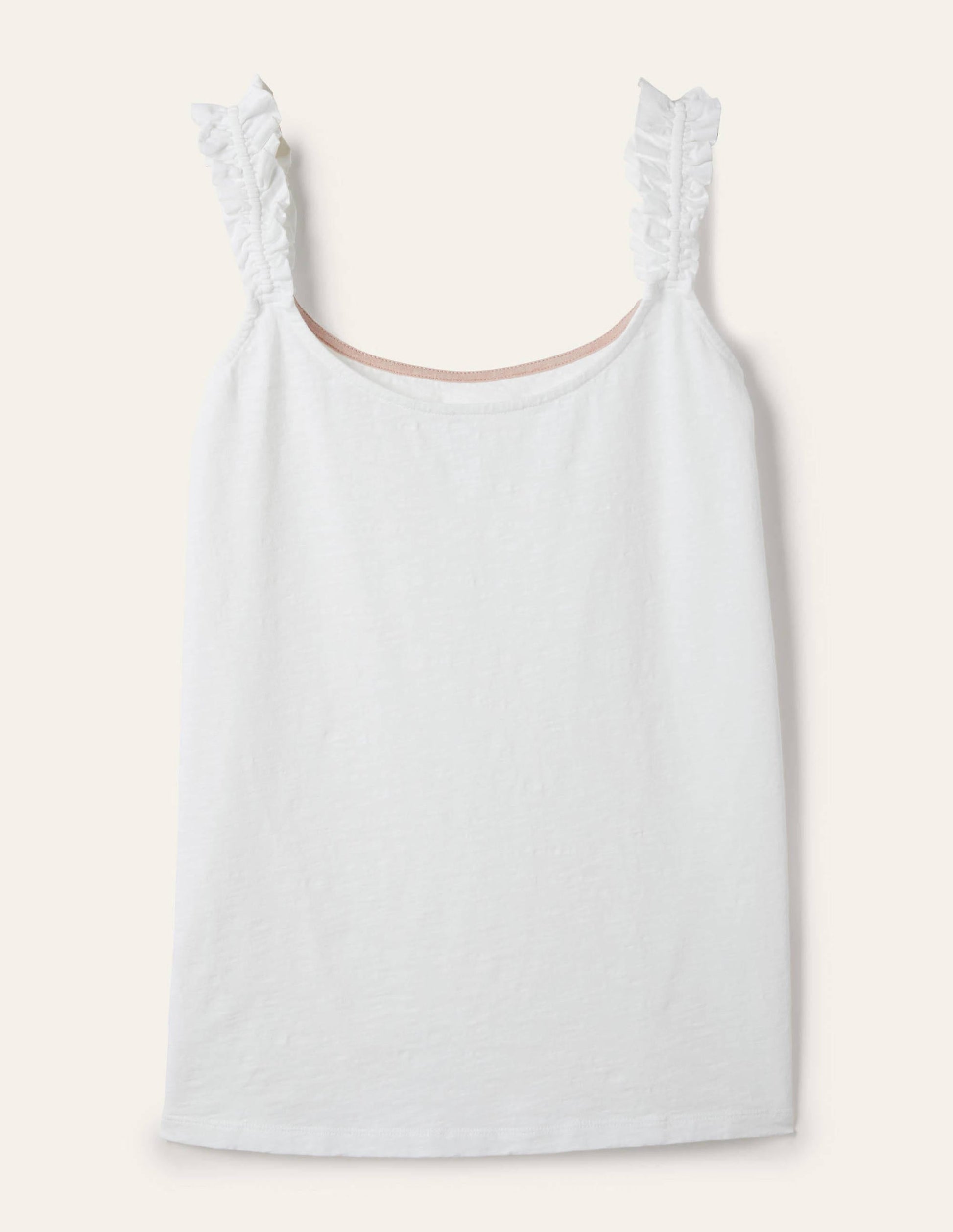 Frill Strap Jersey Top-White-5