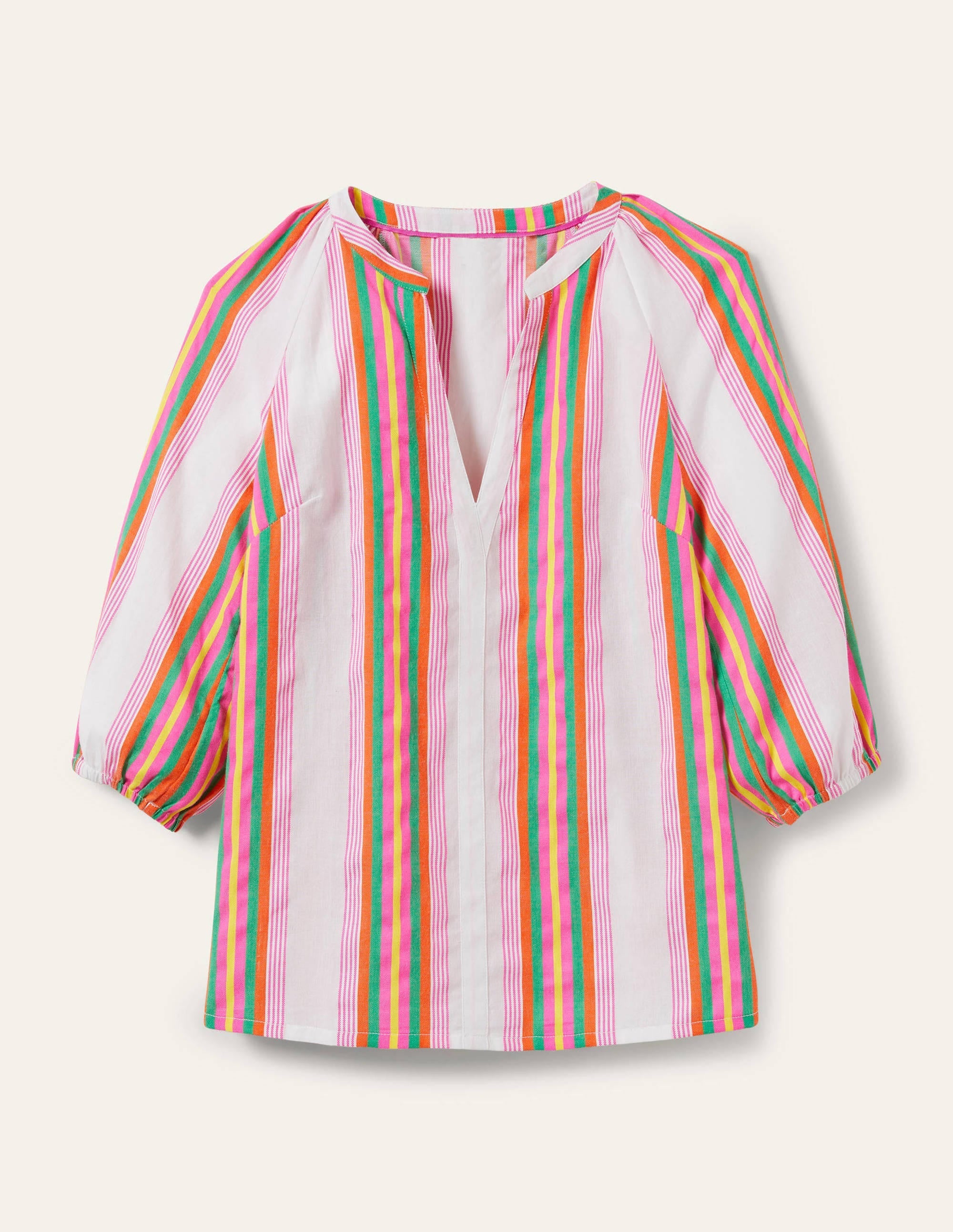 Louise Mid Sleeve Popover-Tropical Woven Rainbow Stripe - Image 6
