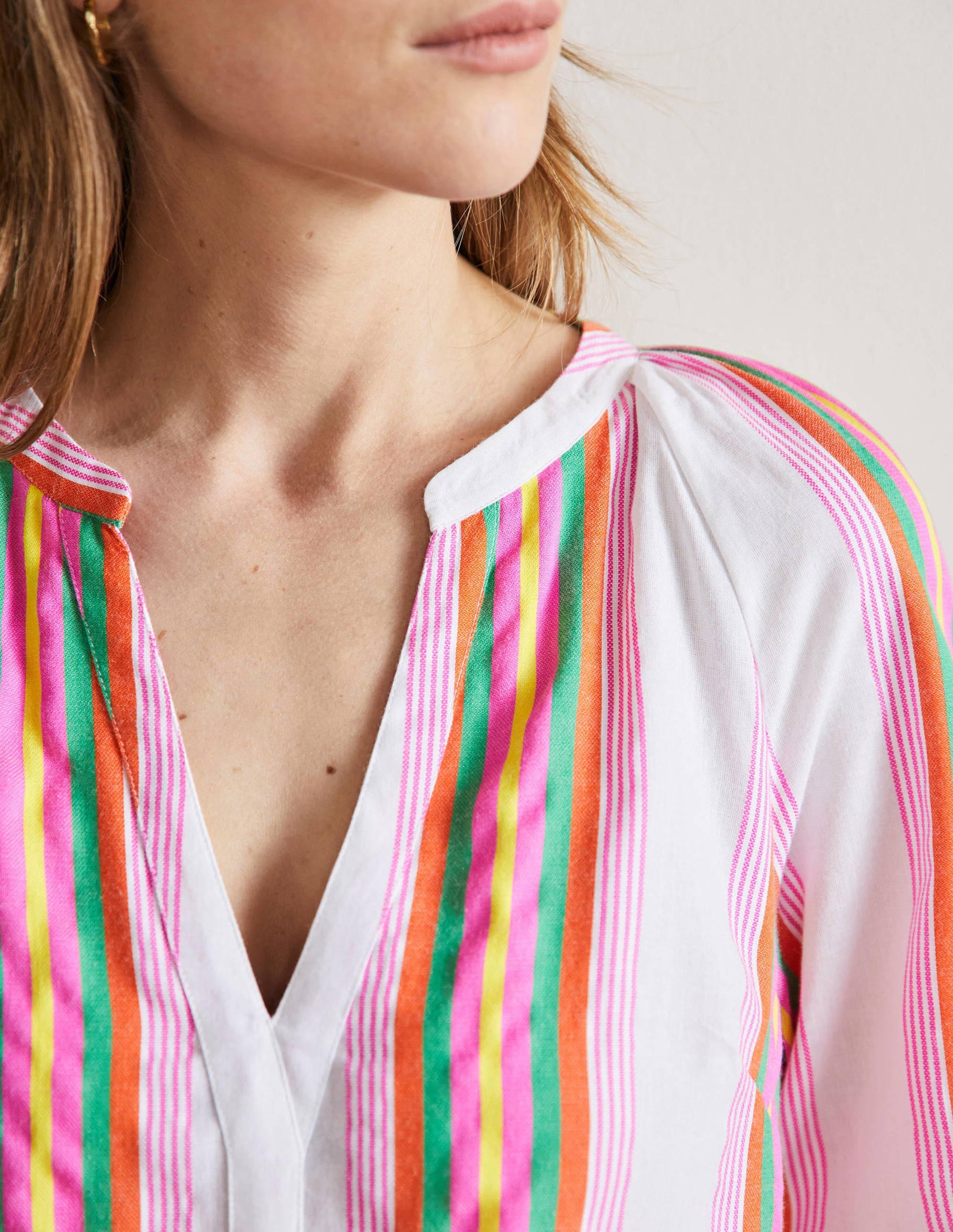 Louise Mid Sleeve Popover-Tropical Woven Rainbow Stripe-2