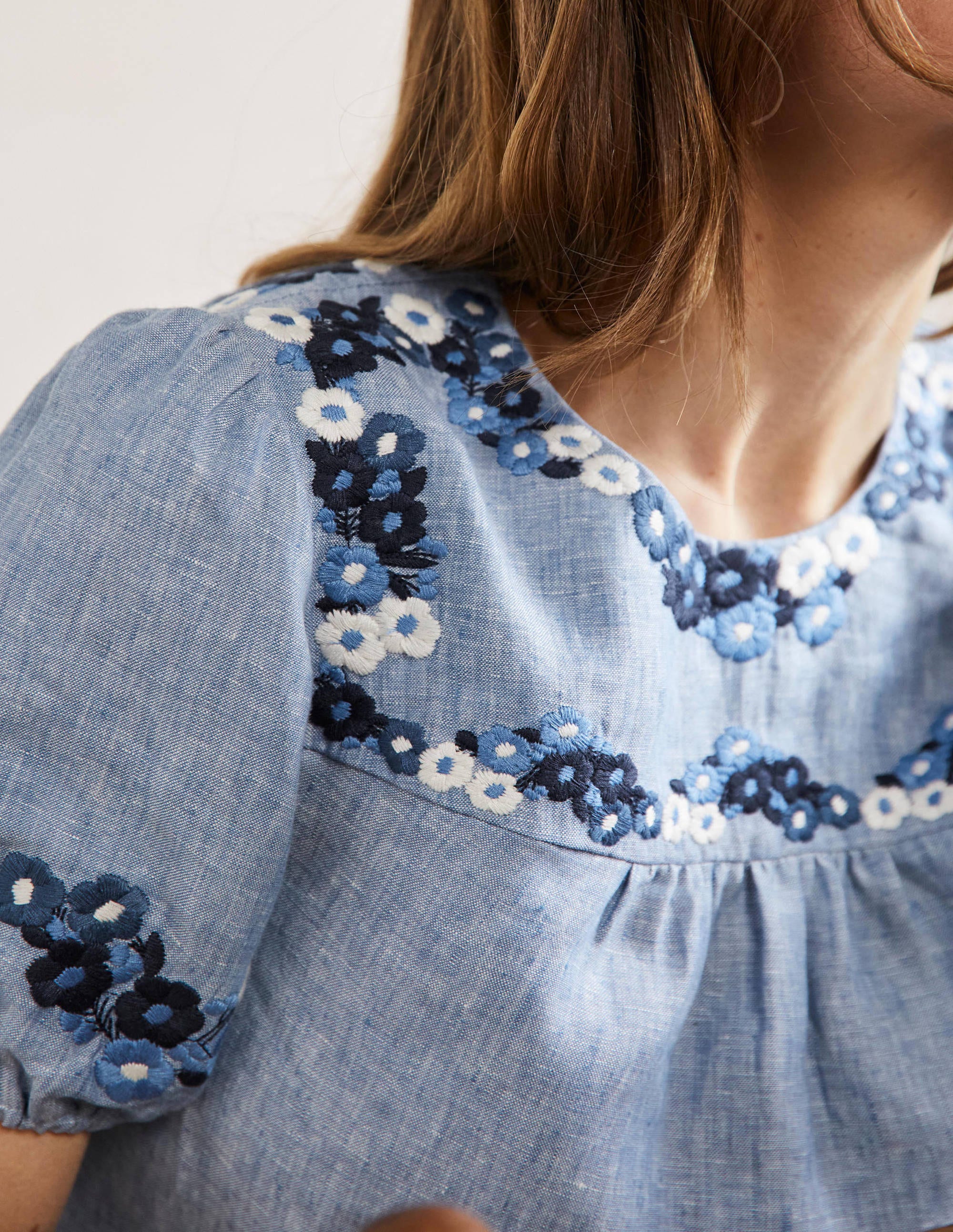 Embroidered Linen Top-Chambray - Image 2