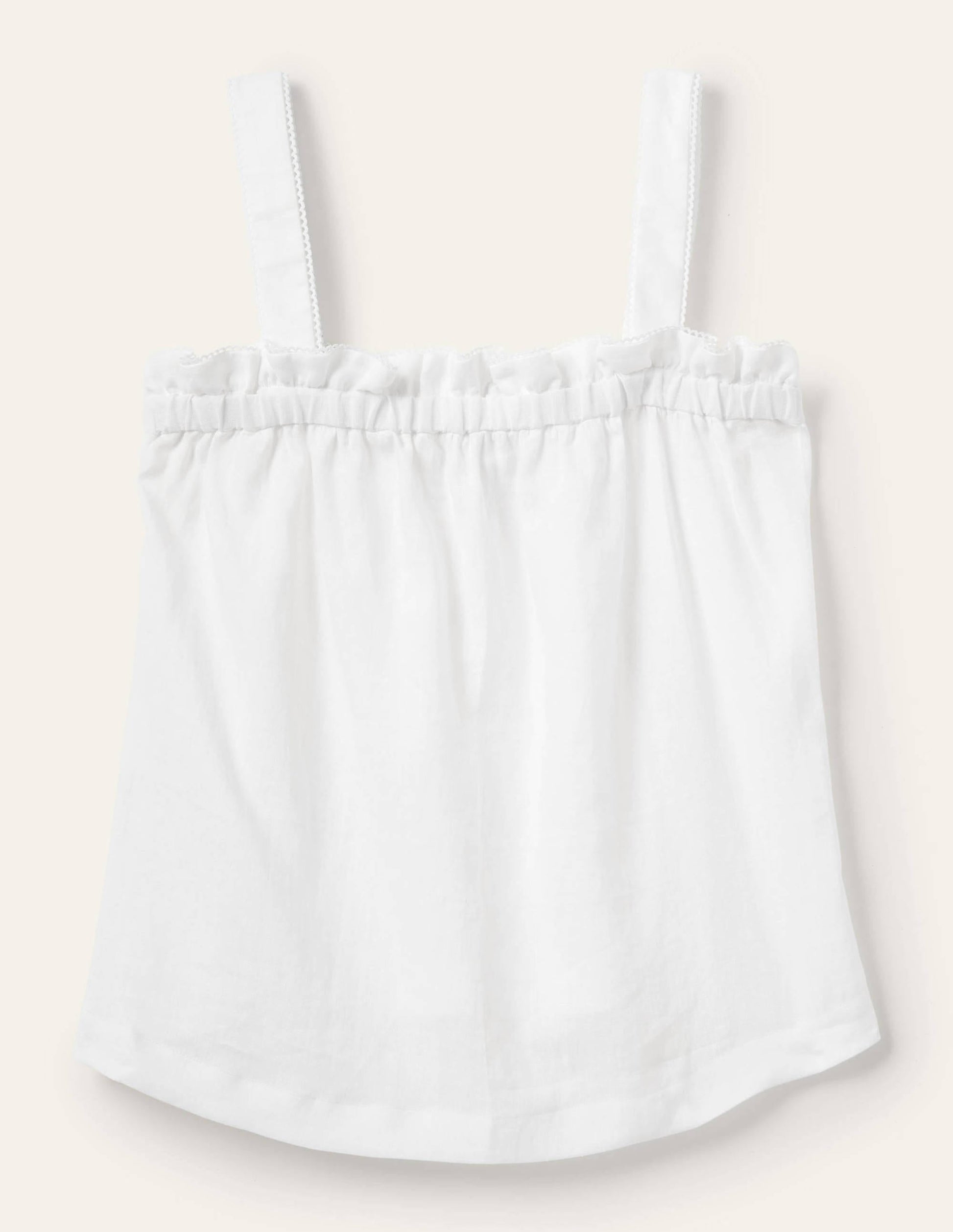 Ruffle Detail Linen Top-White-5
