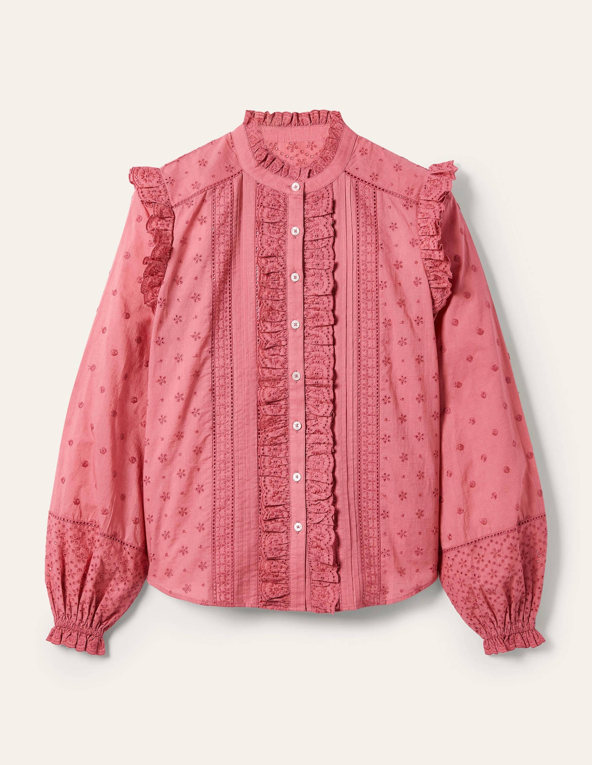 Iris Broderie Shirt-Dusty Red - Image 6