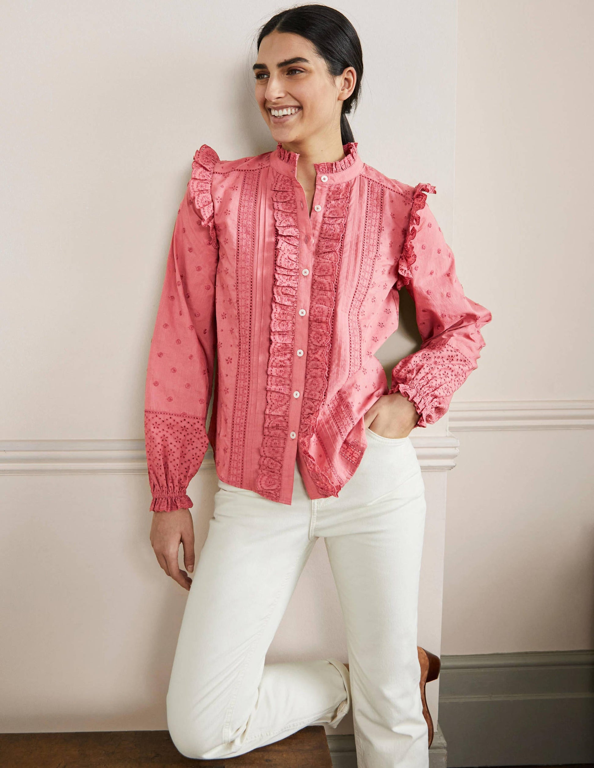 Iris Broderie Shirt-Dusty Red-4