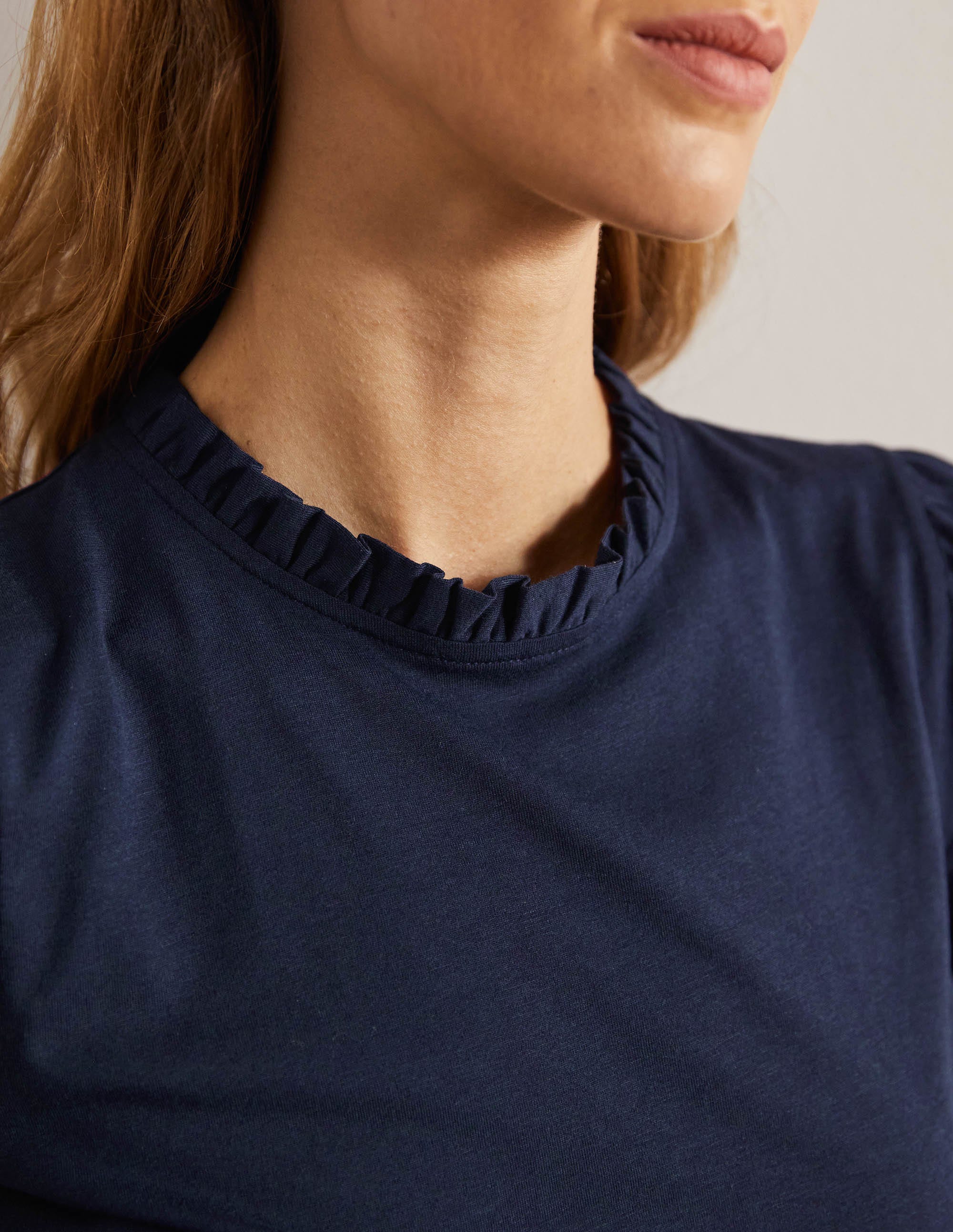 Supersoft Frill Detail Top-Navy - Image 5