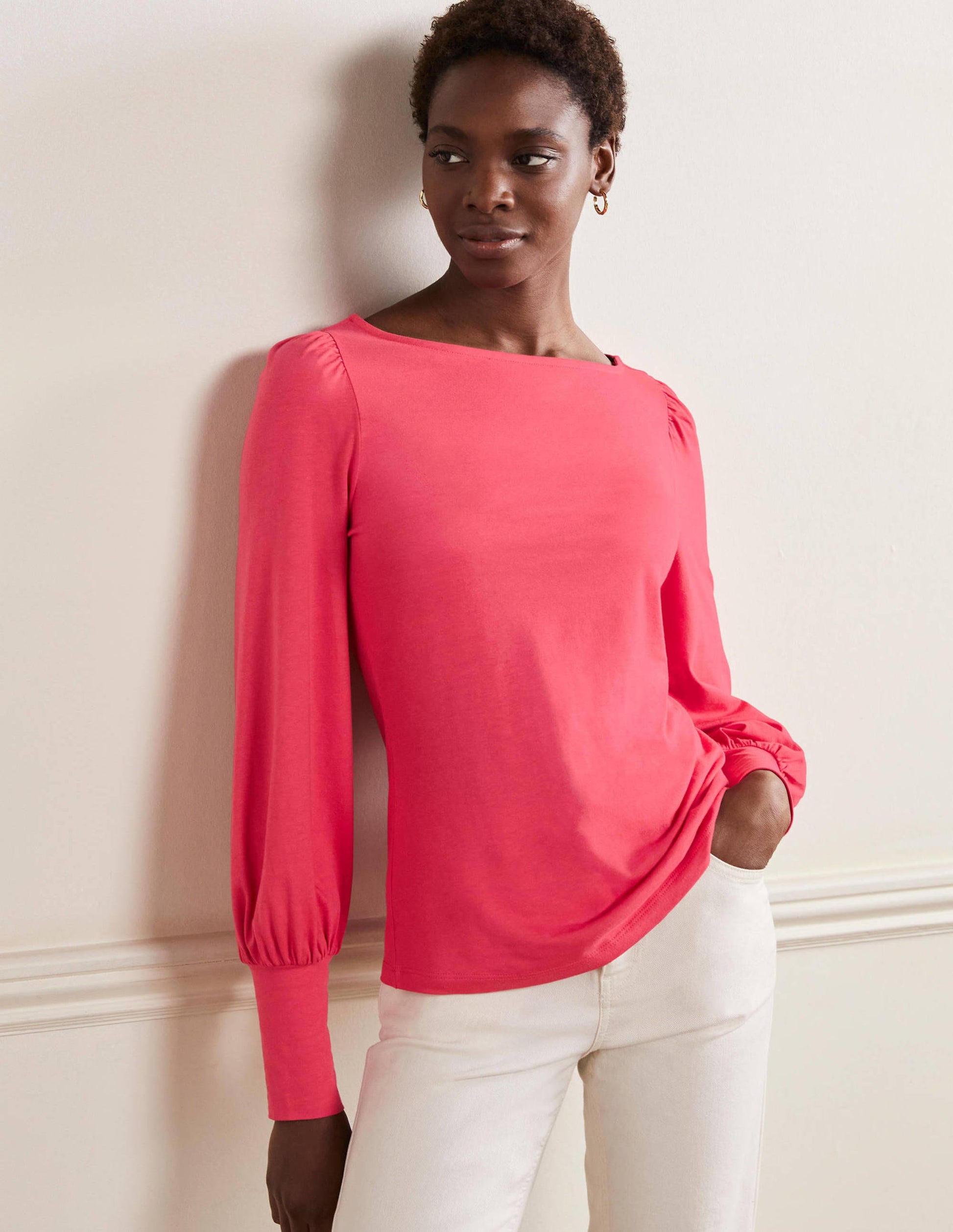 Supersoft Boat Neck Top-Radish-1