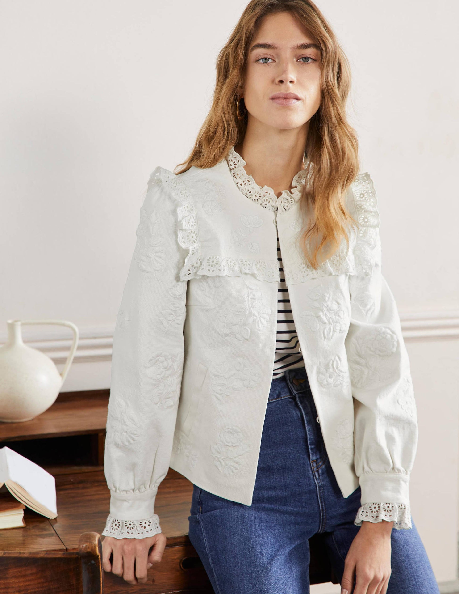 Cotton Broderie Jacket-Ivory-1