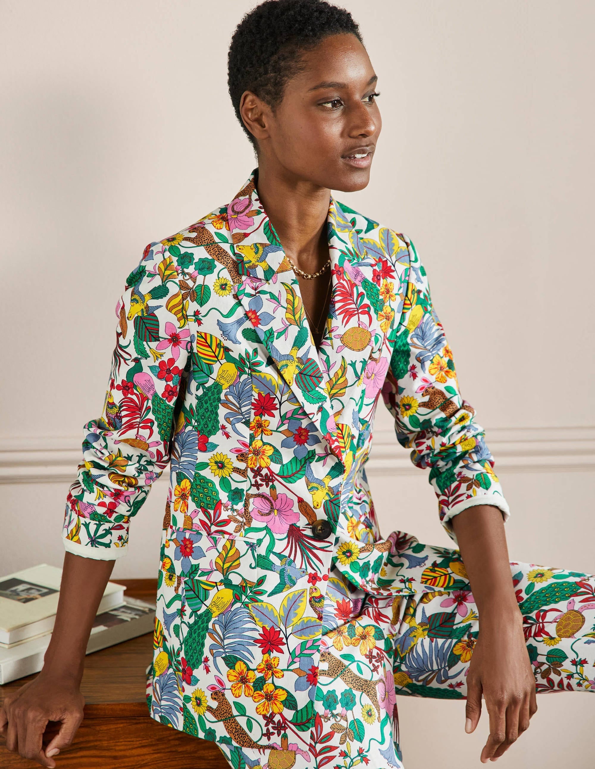 Thea Tailored Linen Blazer-Multi, Exotic Paradise - Image 1
