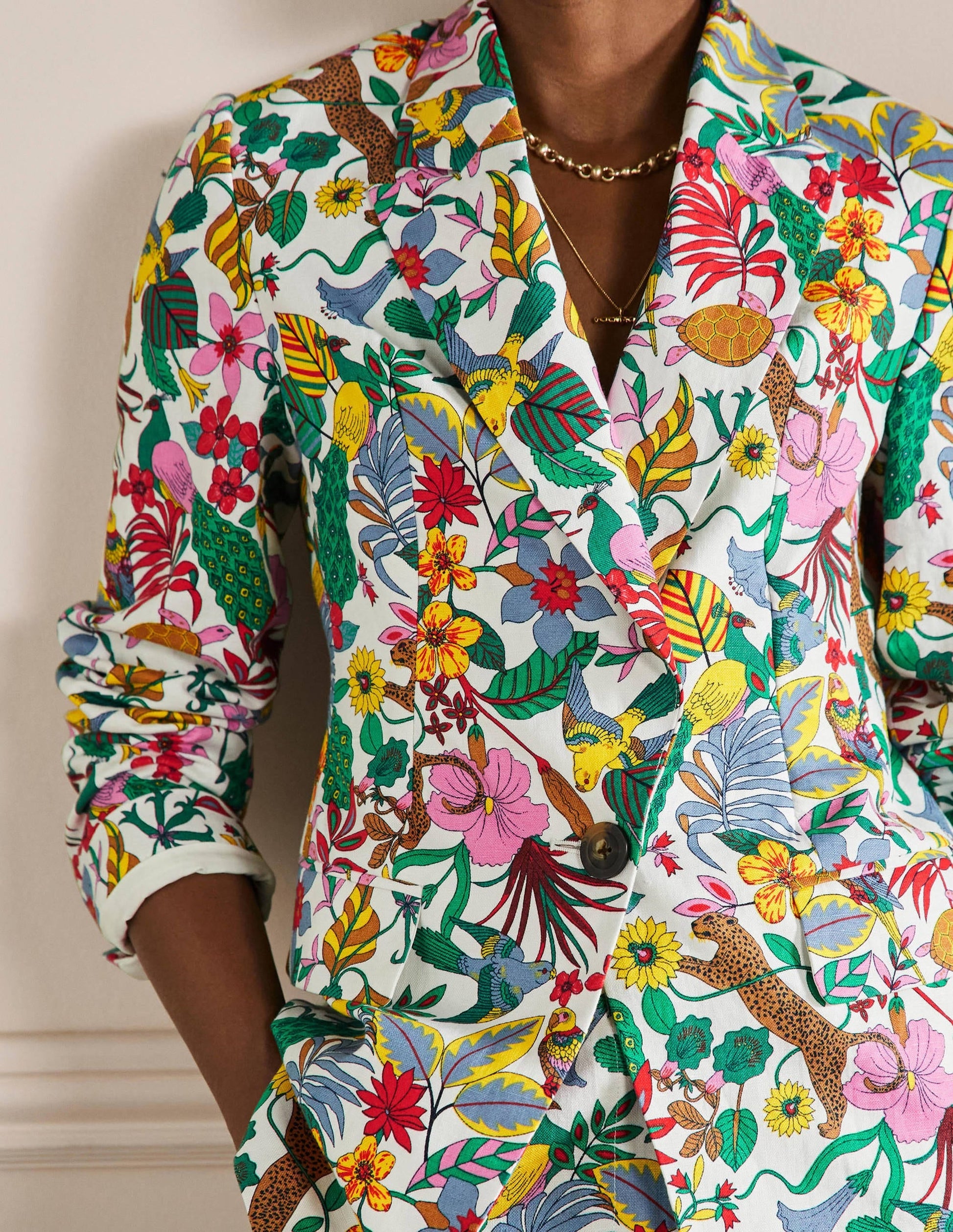 Thea Tailored Linen Blazer-Multi, Exotic Paradise-5