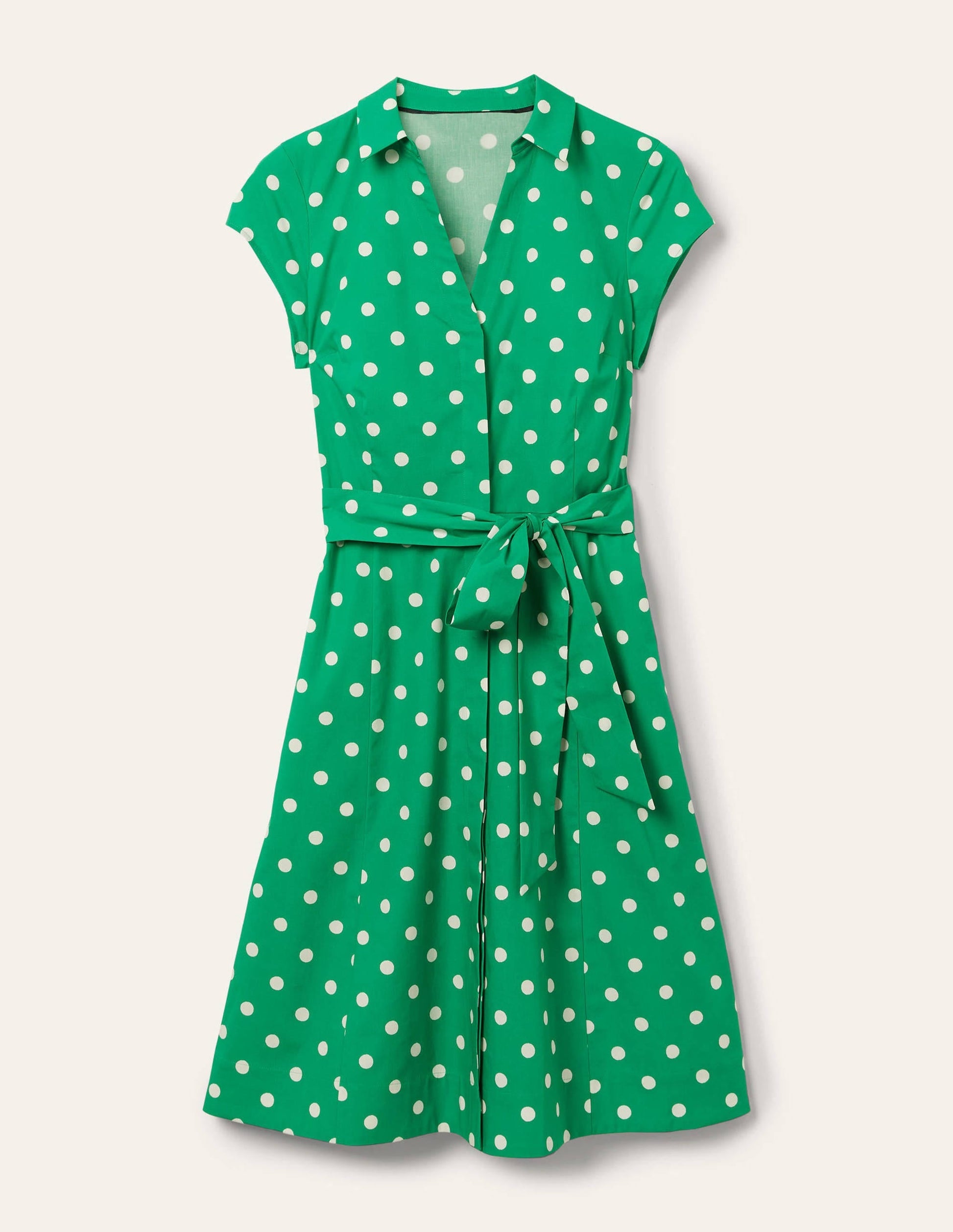 Short Sleeve Shirt Dress-Green, Regular Dot-6