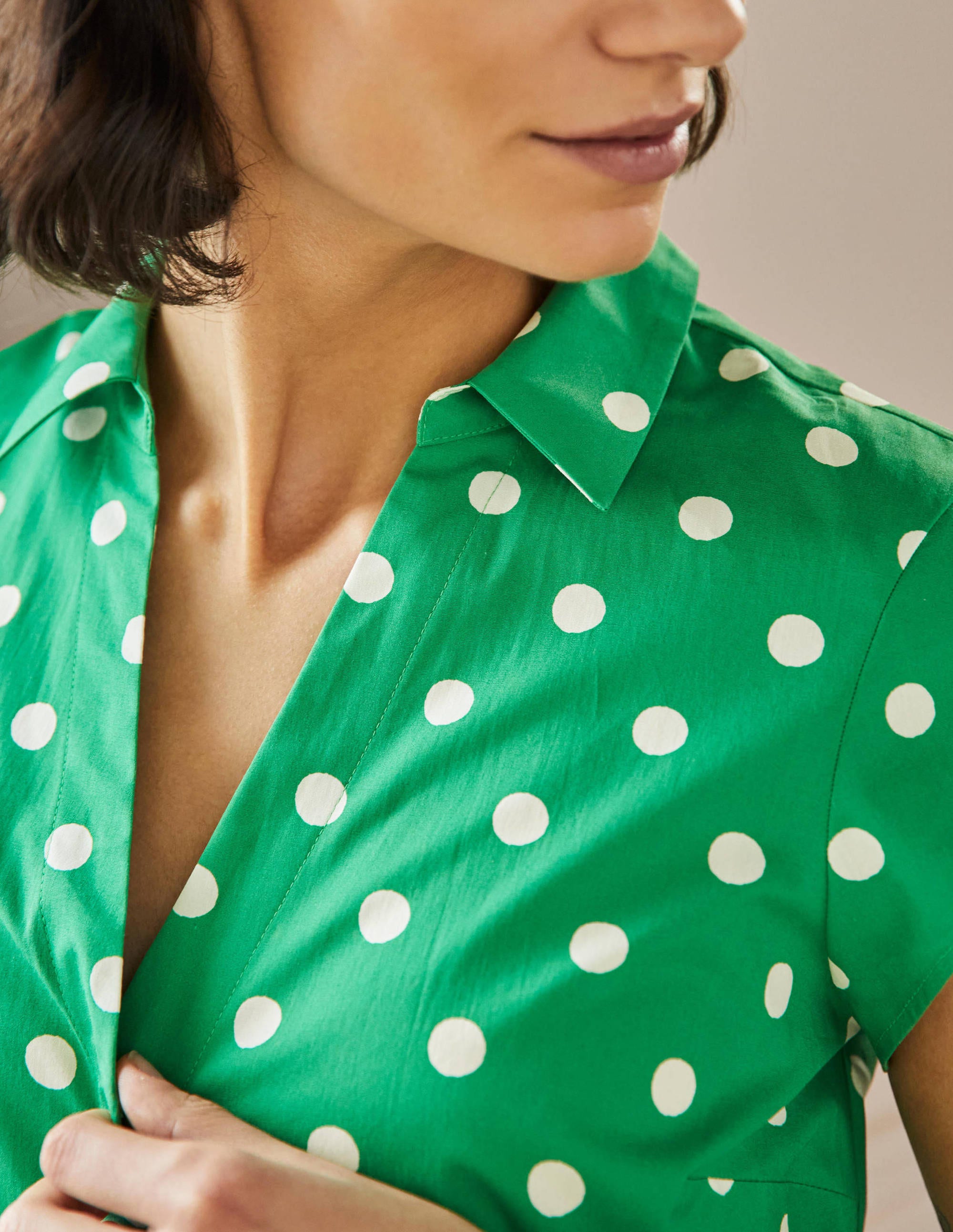 Short Sleeve Shirt Dress-Green, Regular Dot - Image 5