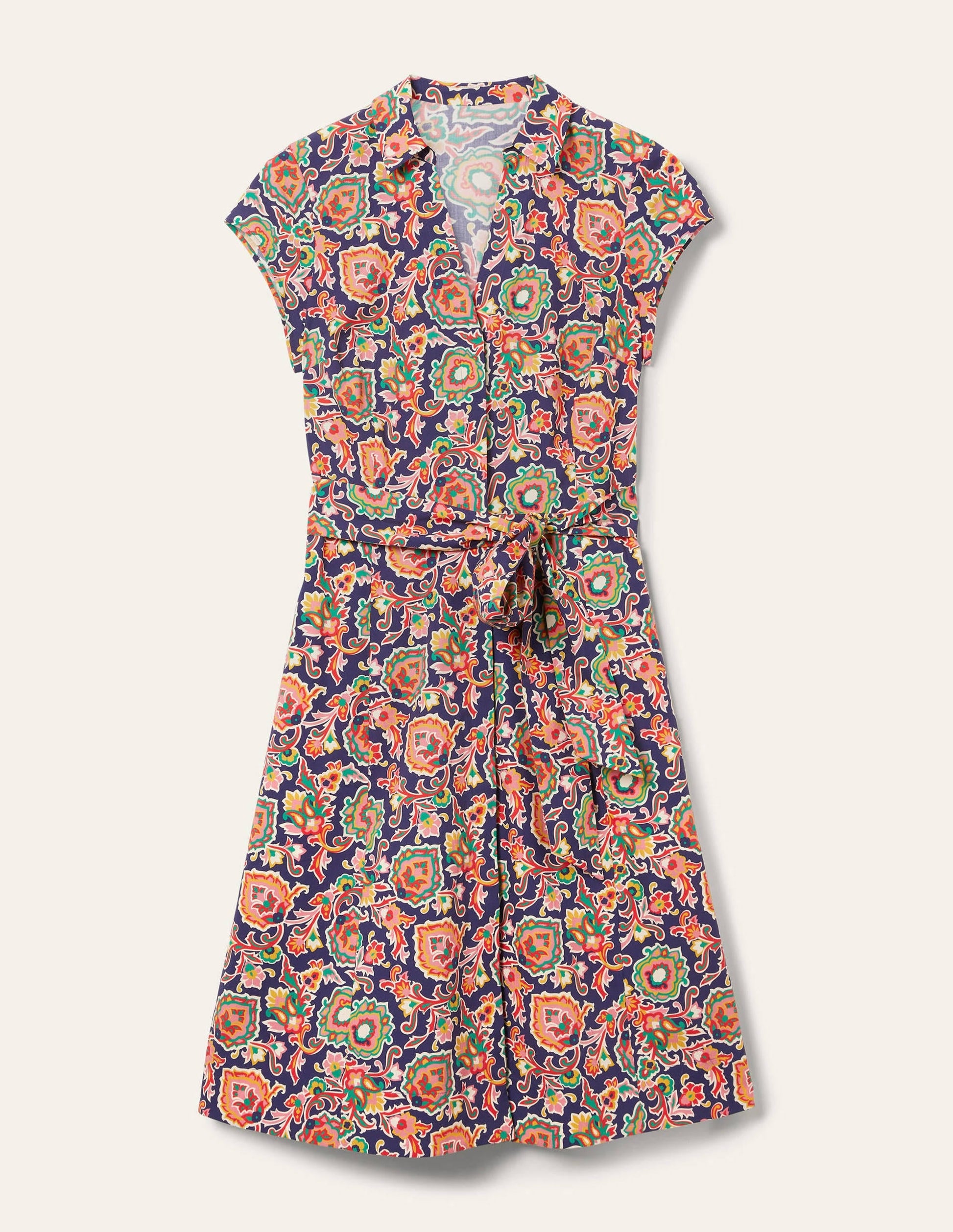 Short Sleeve Shirt Dress-Midnight, Decorative Blooms-5