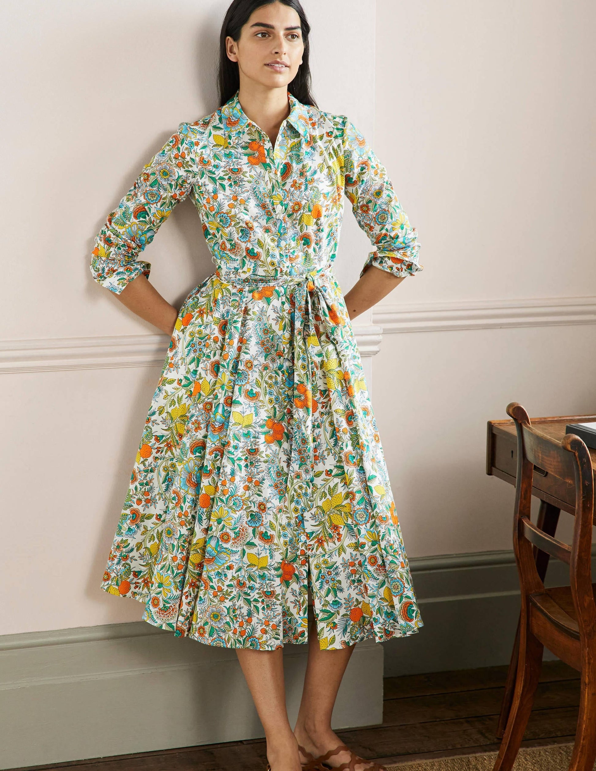 Kitty Midi Shirt Dress-Ivory, Lemon Fizz-1
