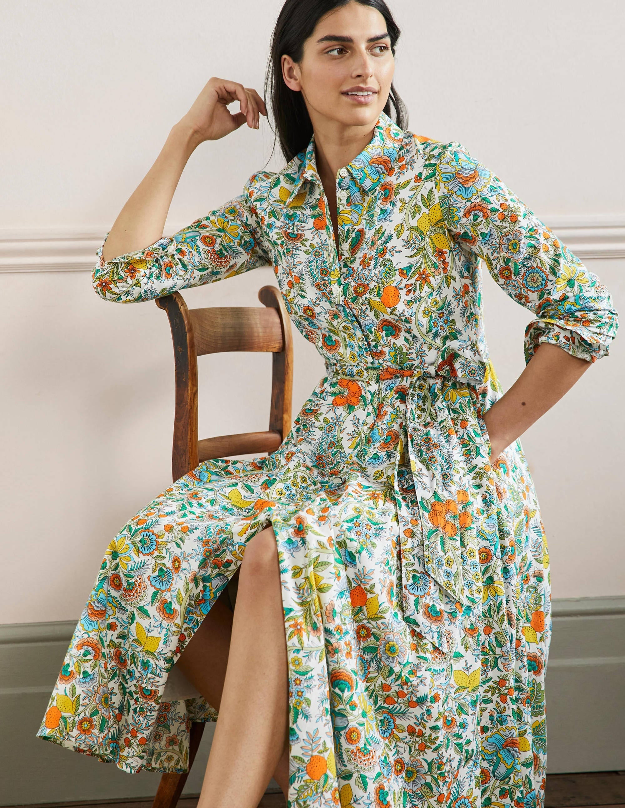 Kitty Midi Shirt Dress-Ivory, Lemon Fizz - Image 4