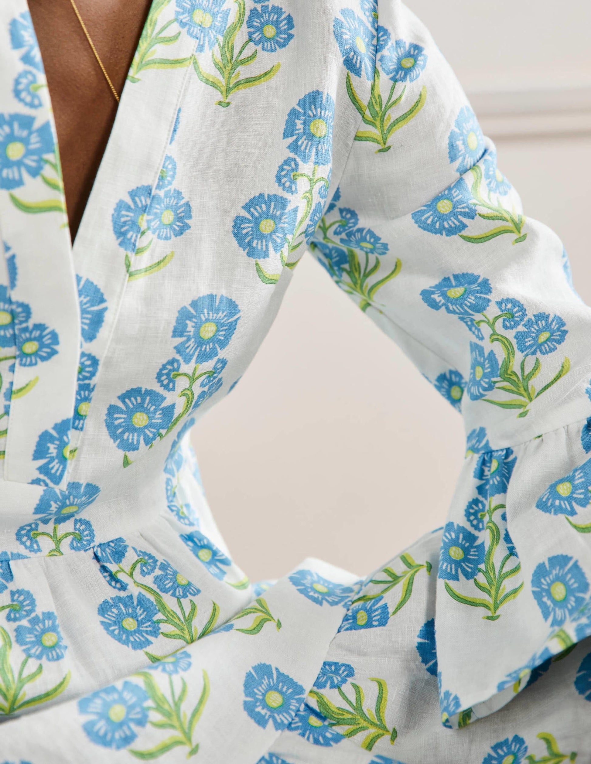 Relaxed Linen Tiered Dress-Molly Mahon Flower Woodblock-2