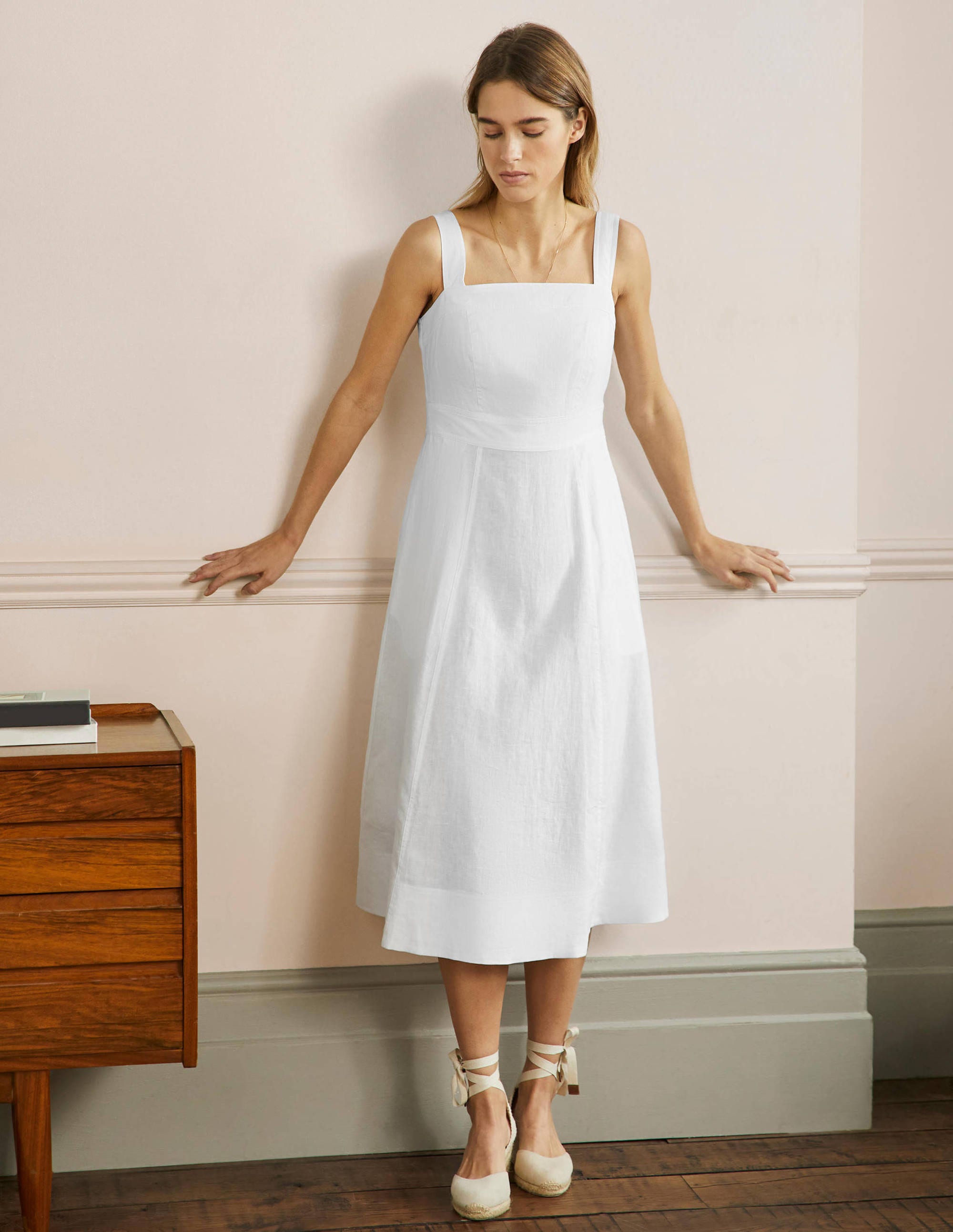 Virginie Linen Midi Dress-White - Image 4