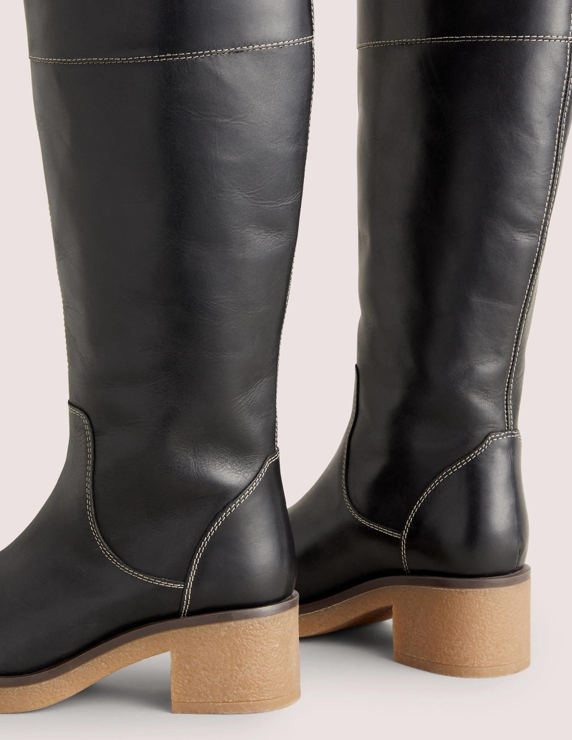 Crepe Sole Knee High Boots-Black Leather-3