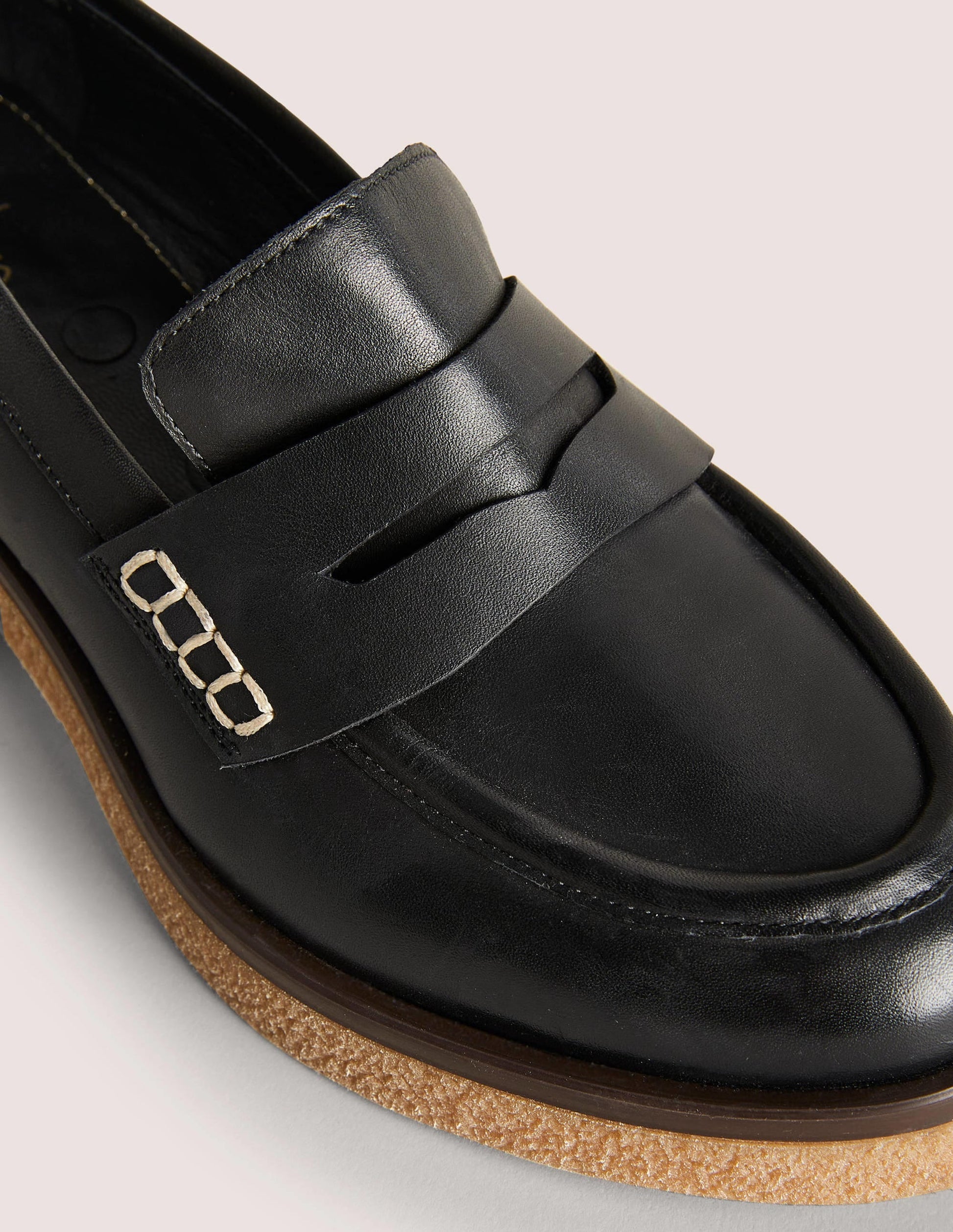 Crepe Sole Heeled Loafers-Black Leather-3