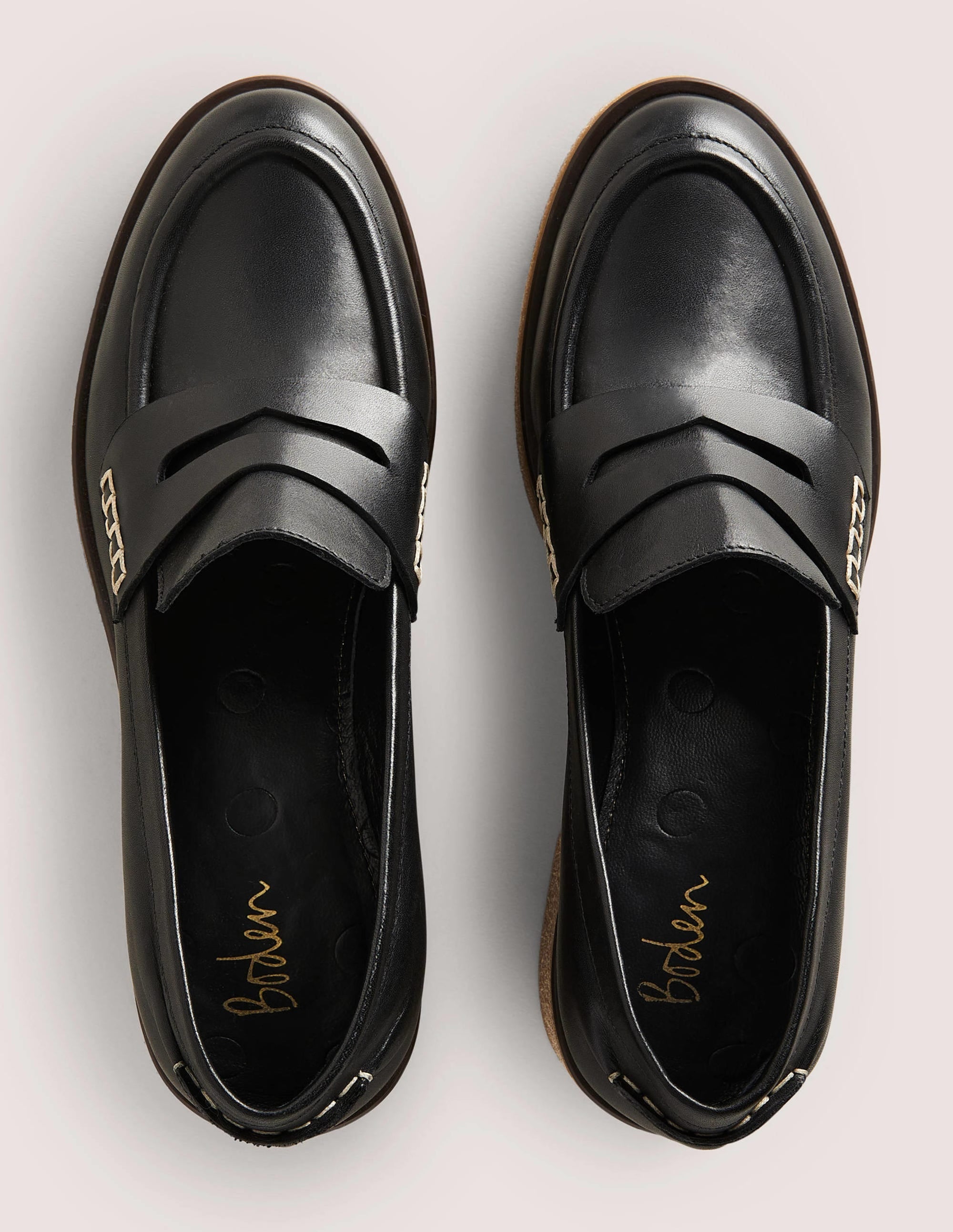 Crepe Sole Heeled Loafers-Black Leather - Image 4
