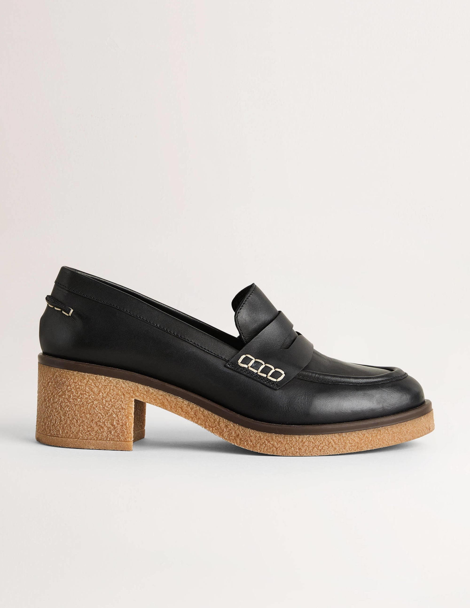 Crepe Sole Heeled Loafers-Black Leather - Image 1