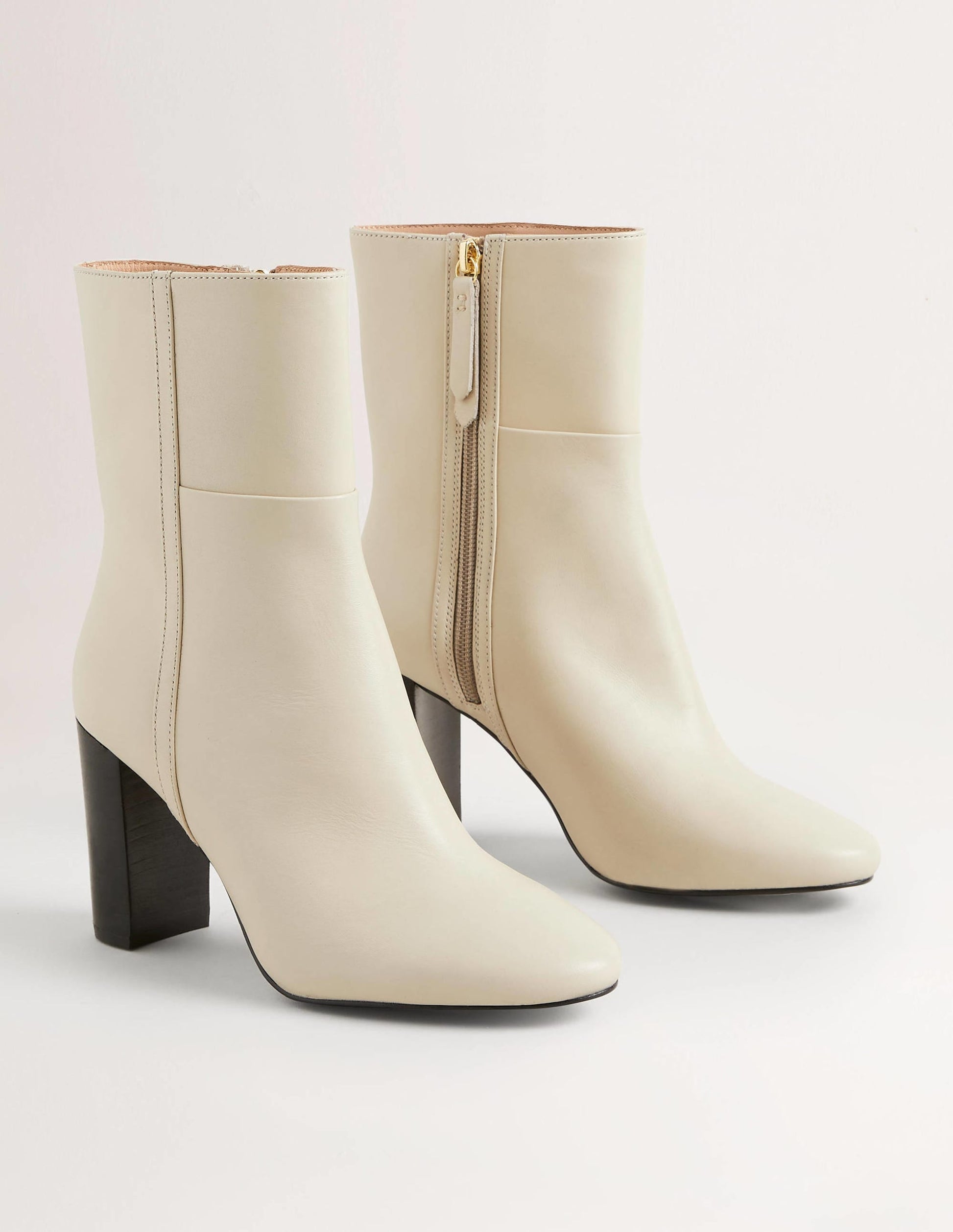 Leather Ankle Boots-Off White-2