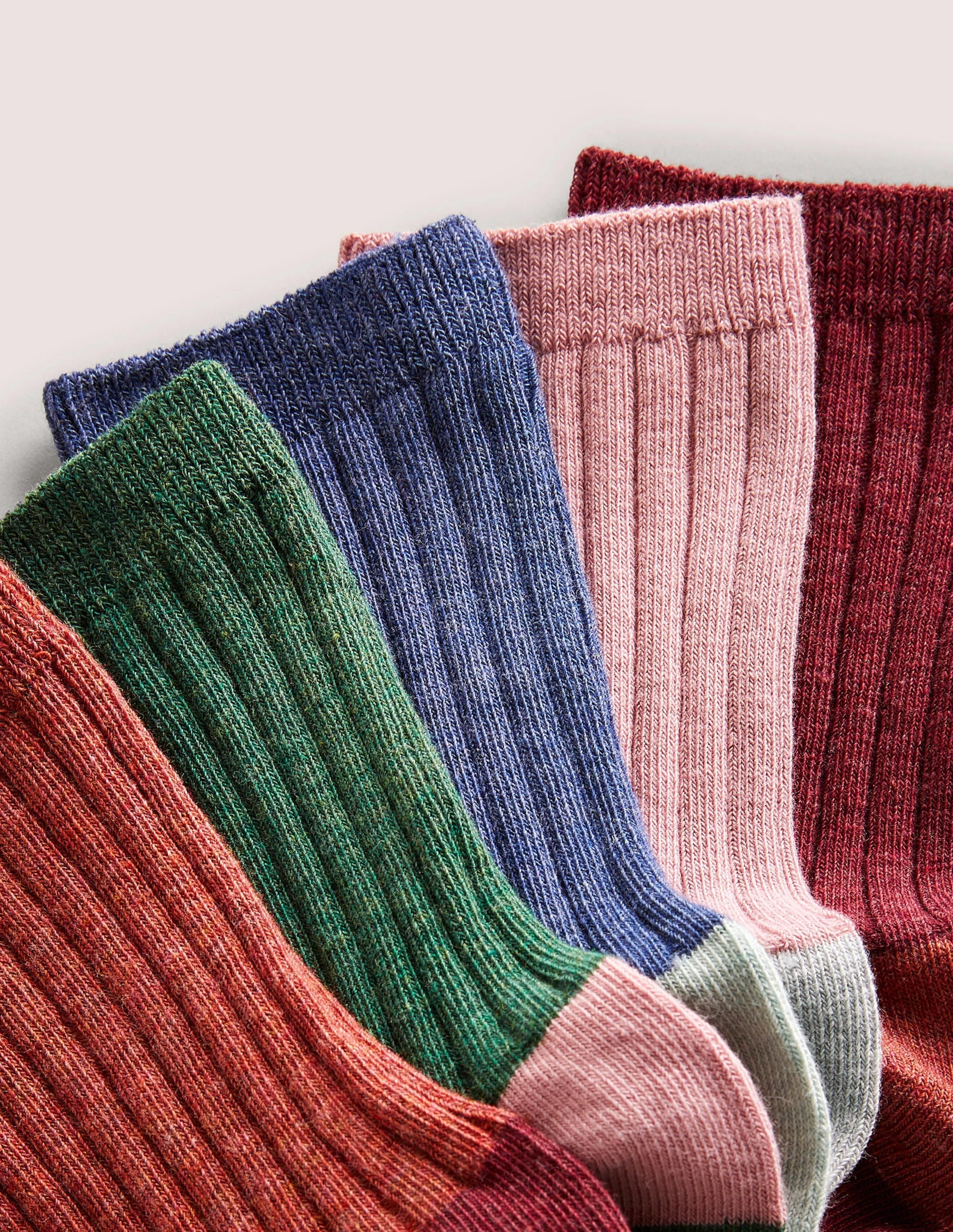Five Pack Ribbed Ankle Socks-Multi Colourblock - Image 2