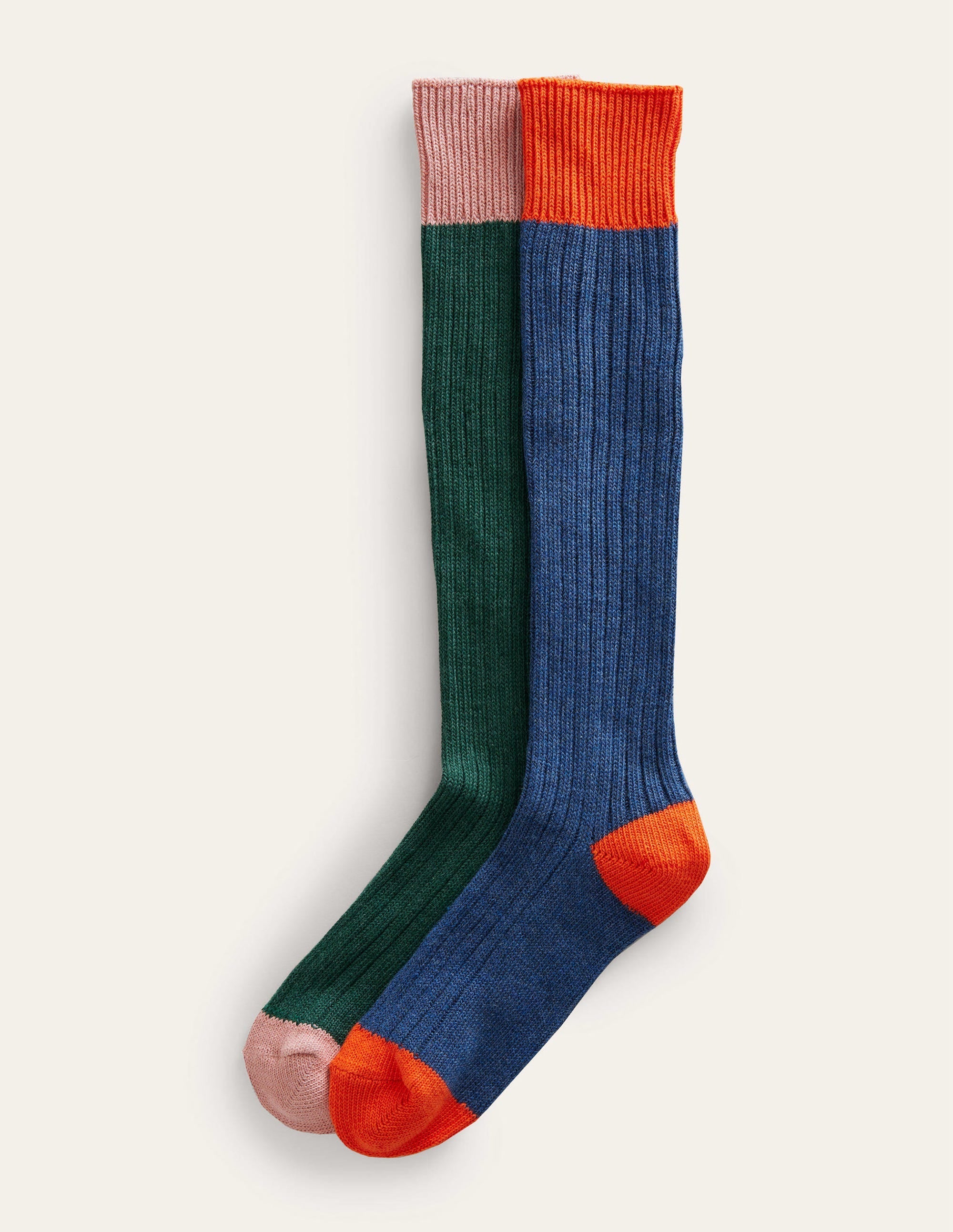2 Pack Boot Socks-Green/ Navy Colourblock - Image 1