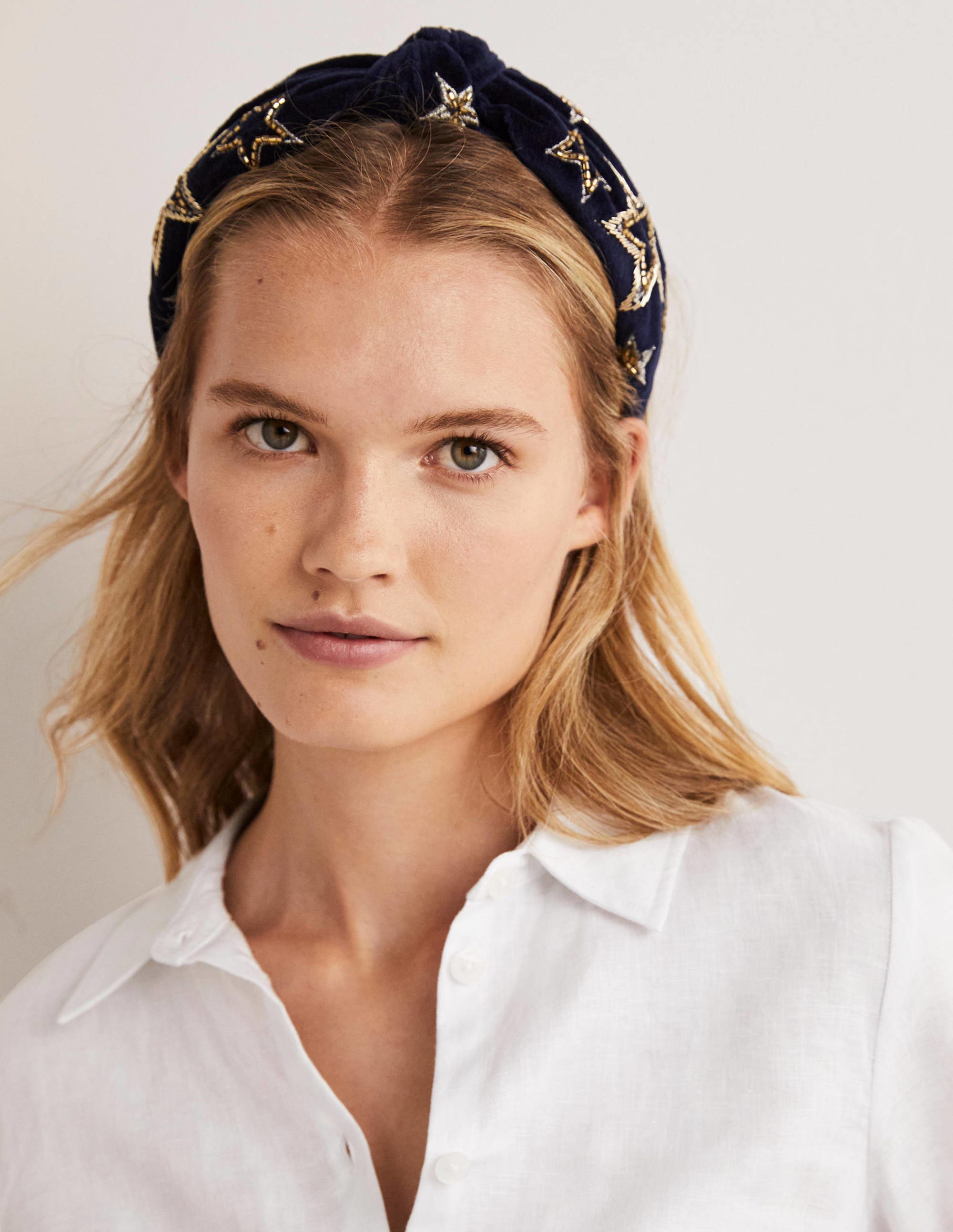 Knotted Embellished Headband-Navy Gold Star - Image 1