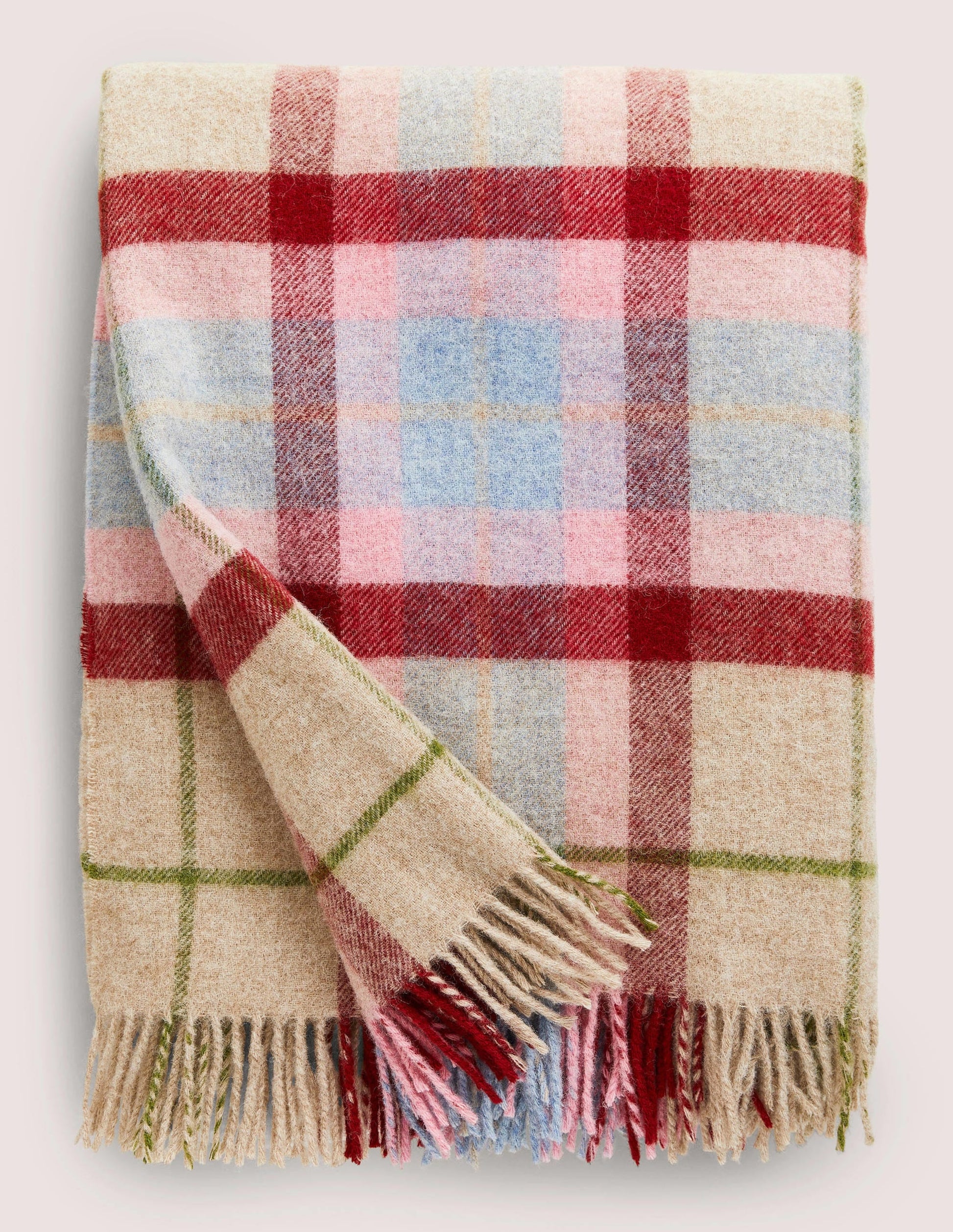 Wool Throw-Grey Marl/ Pink Check-1