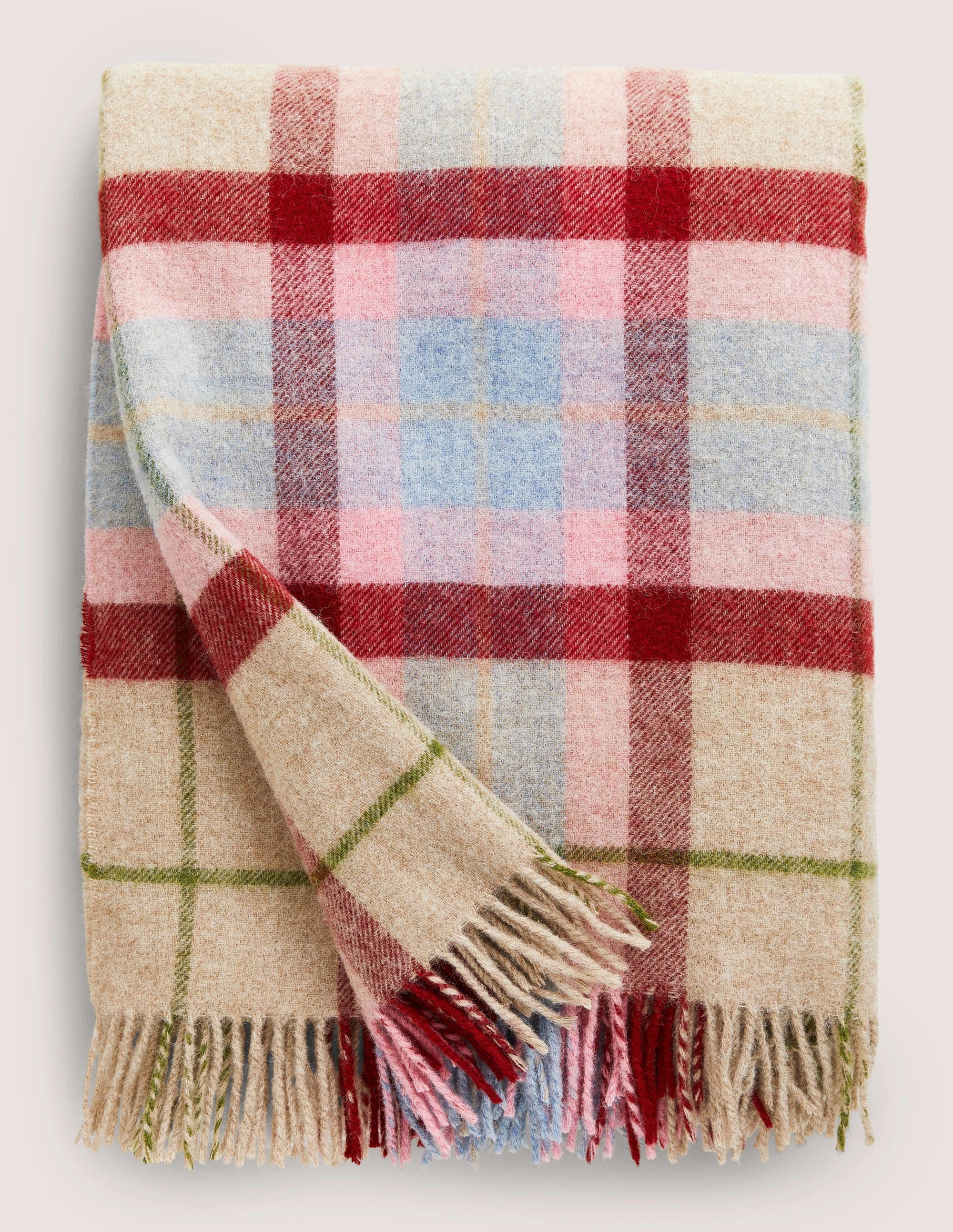 Wool Throw-Grey Marl/ Pink Check - Image 1