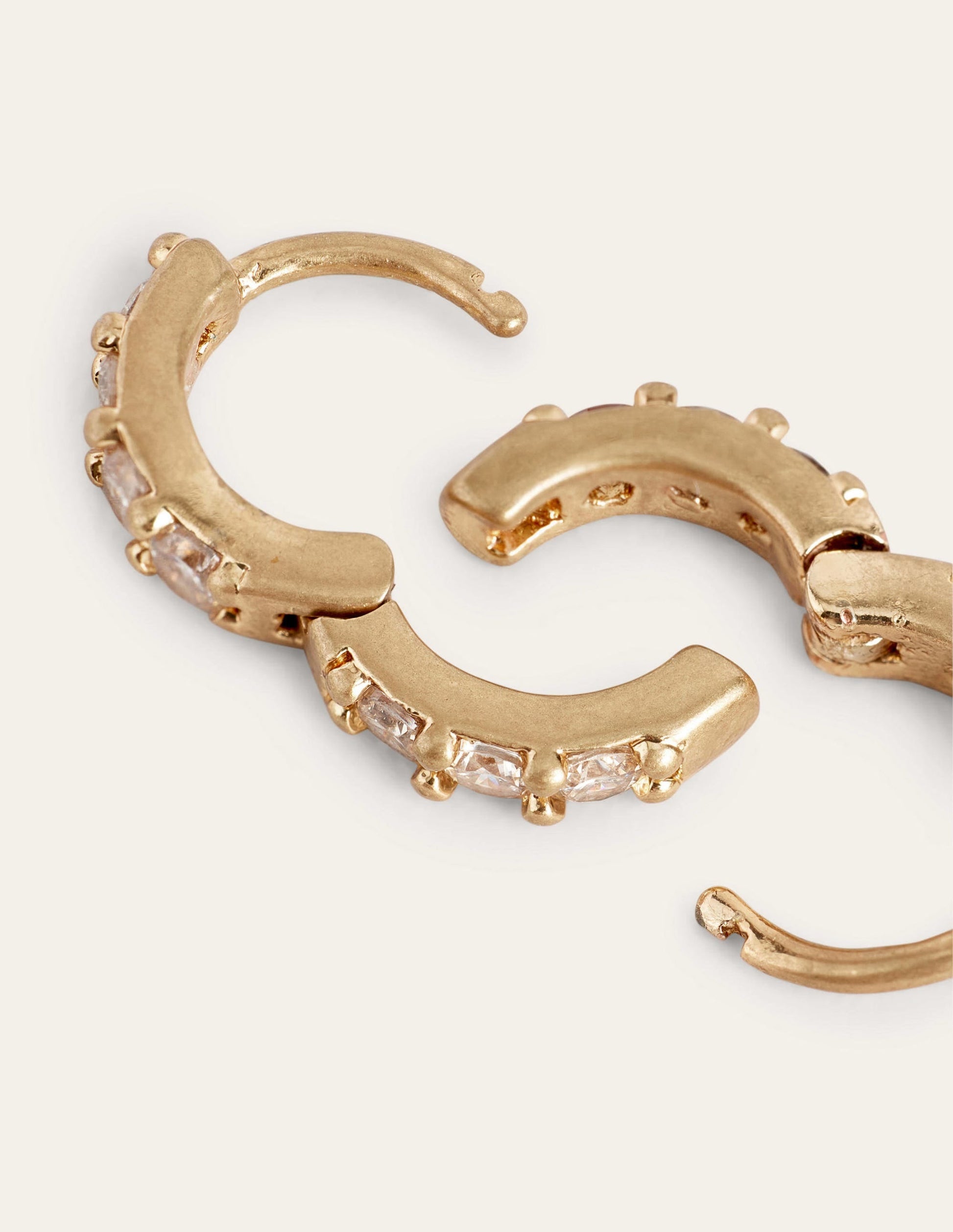 Pavé Huggie Hoop Earrings-Gold-2