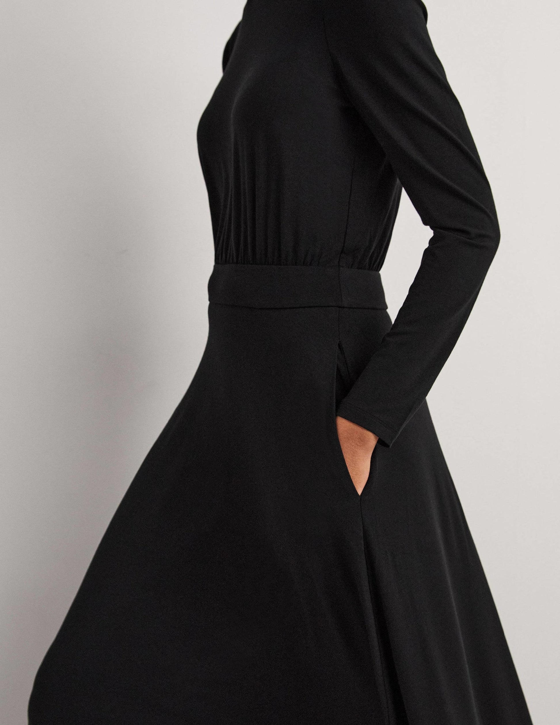 Puff Sleeve Jersey Midi Dress-Black-2