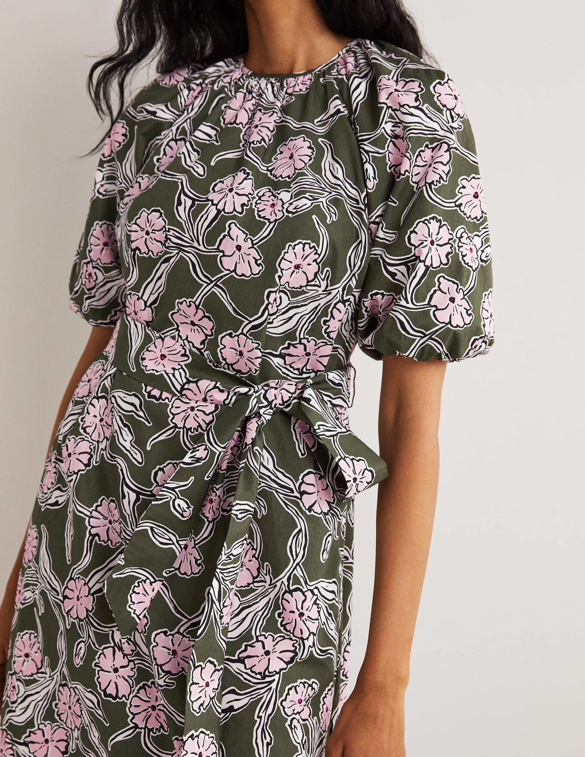 Puff Sleeve Column Midi Dress-Basil, Petal Vine-4