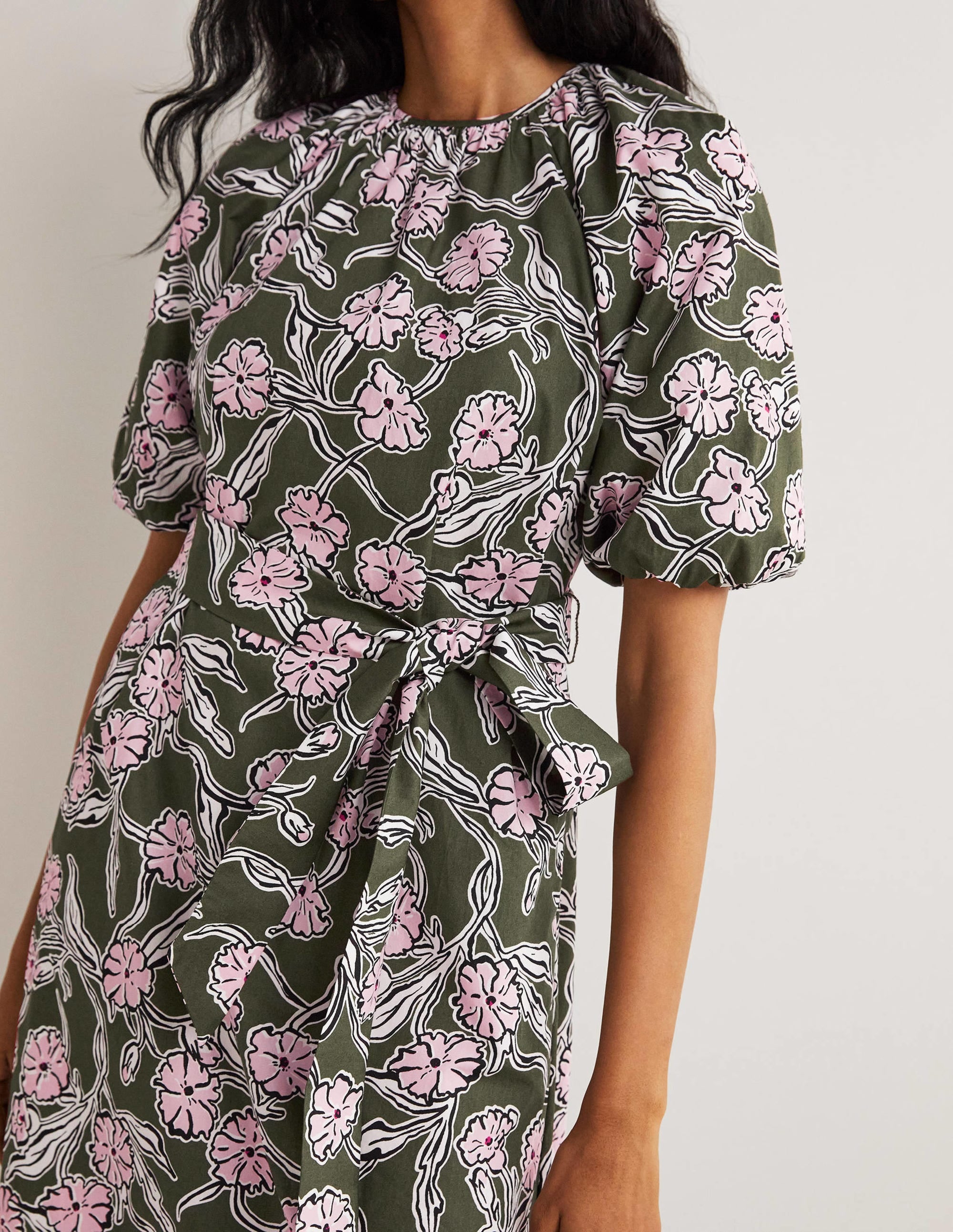 Puff Sleeve Column Midi Dress-Basil, Petal Vine - Image 4