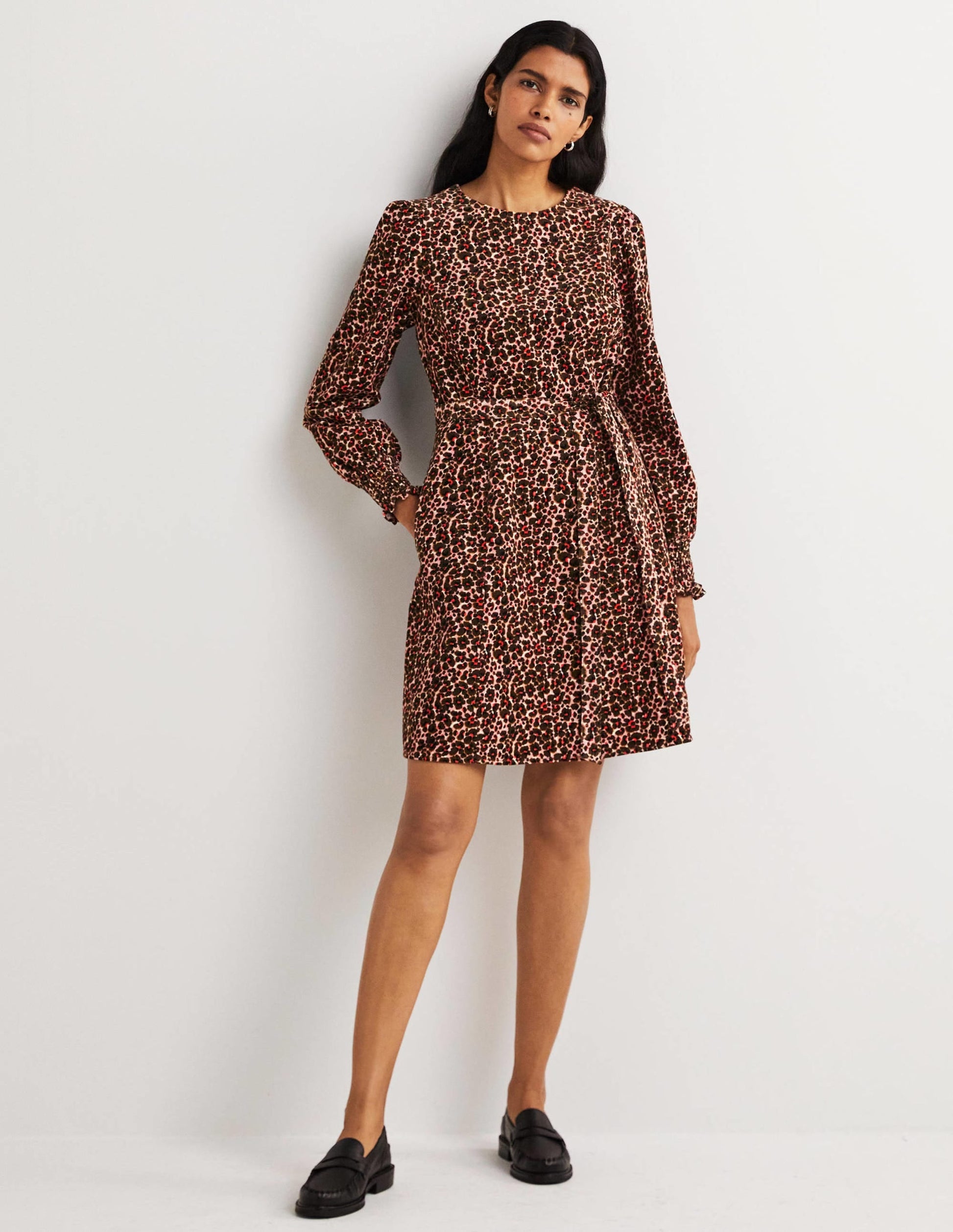 Smocked Cuff Corduroy Dress-Milkshake, Abstract Bud-1